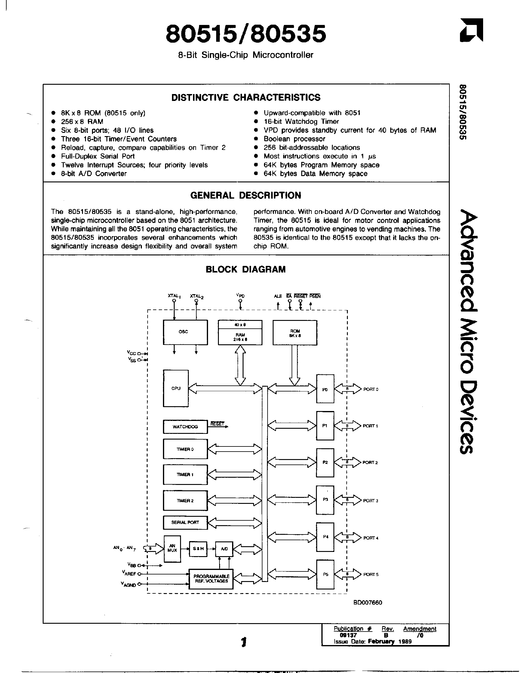 Datasheet N80535 - 8 Bit Single-Chip Microcontroller page 1
