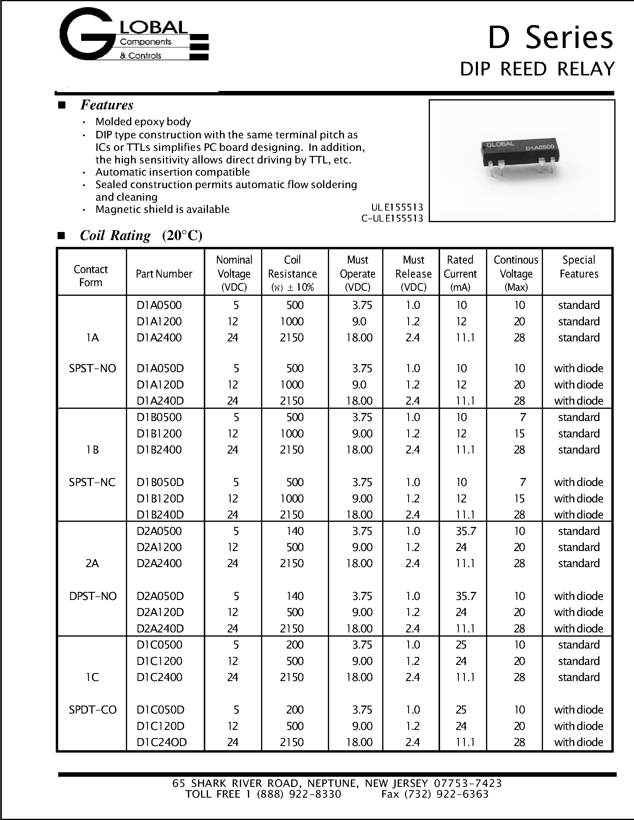 Даташит на микросхему D1A240D страница 1 Даташит D1A240D - DIP REED RELAY страница 1