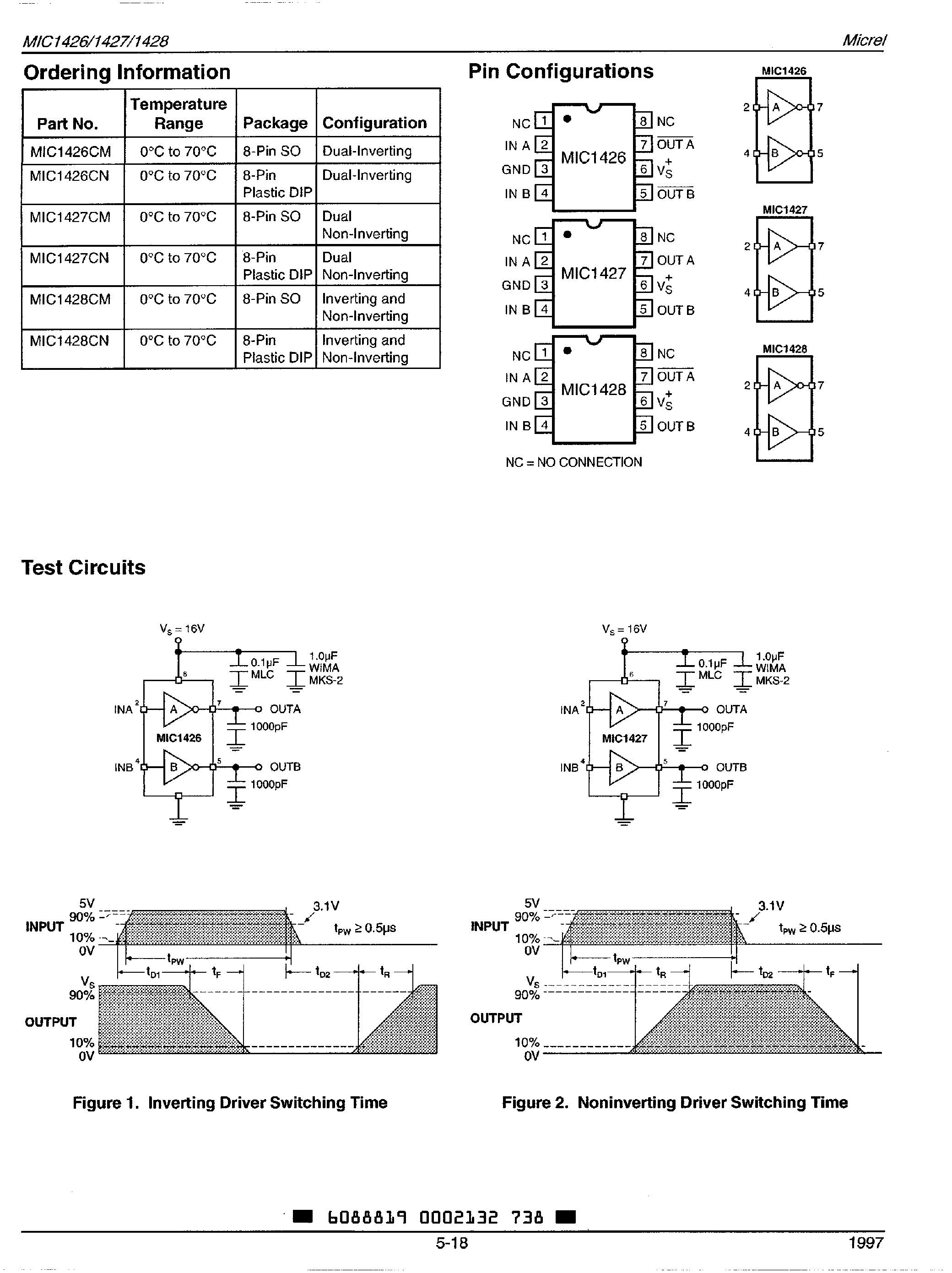 Datasheet MIC1427 - (MIC1426 / MIC1428) Dual 1.2A Peak Low Side MOSFET Driver page 2