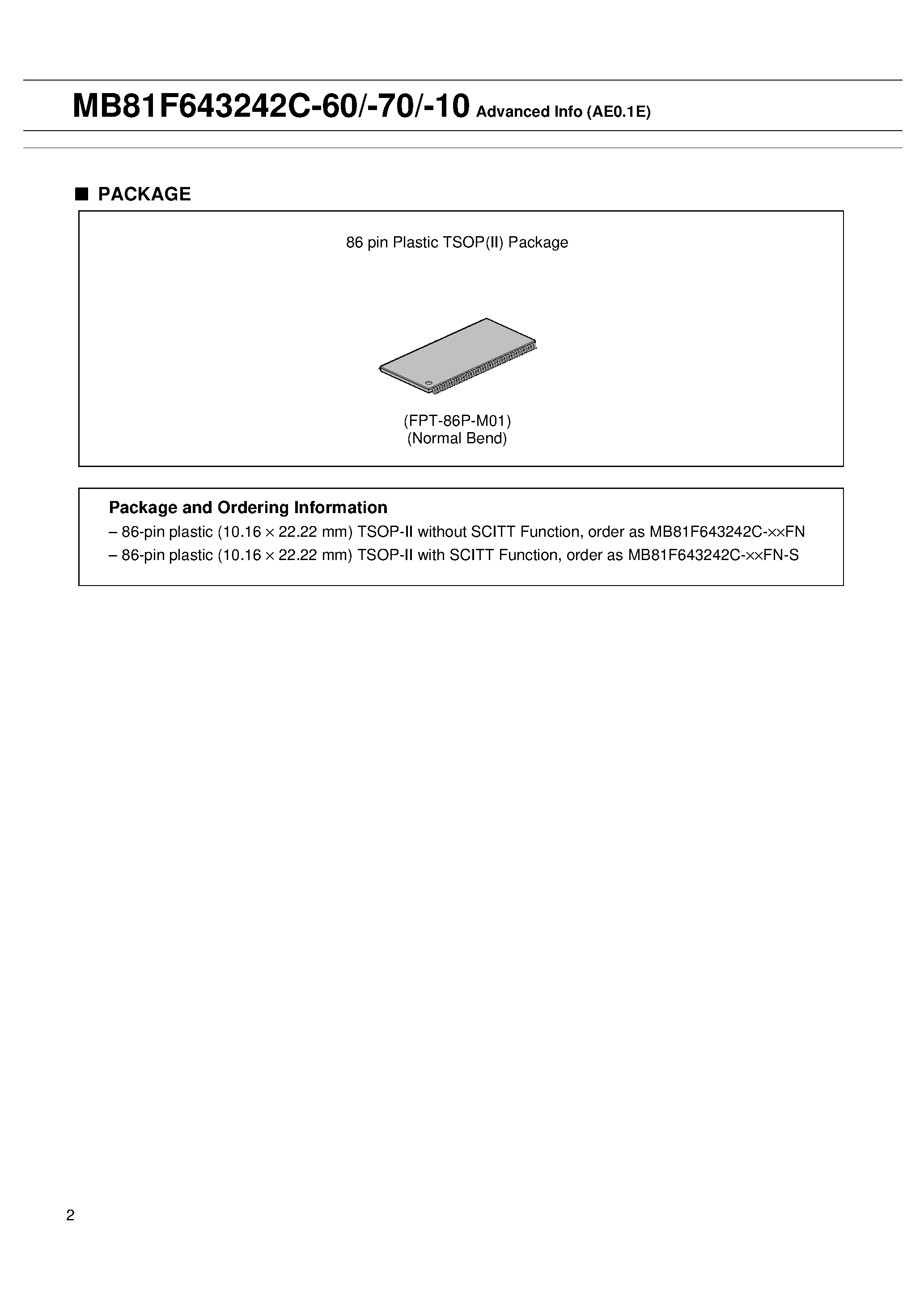 Datasheet MB81F643242C page 2 Datasheet MB81F643242C - 4 X 512 K X 32 BIT SYNCHRONOUS DYNAMIC RAM page 2