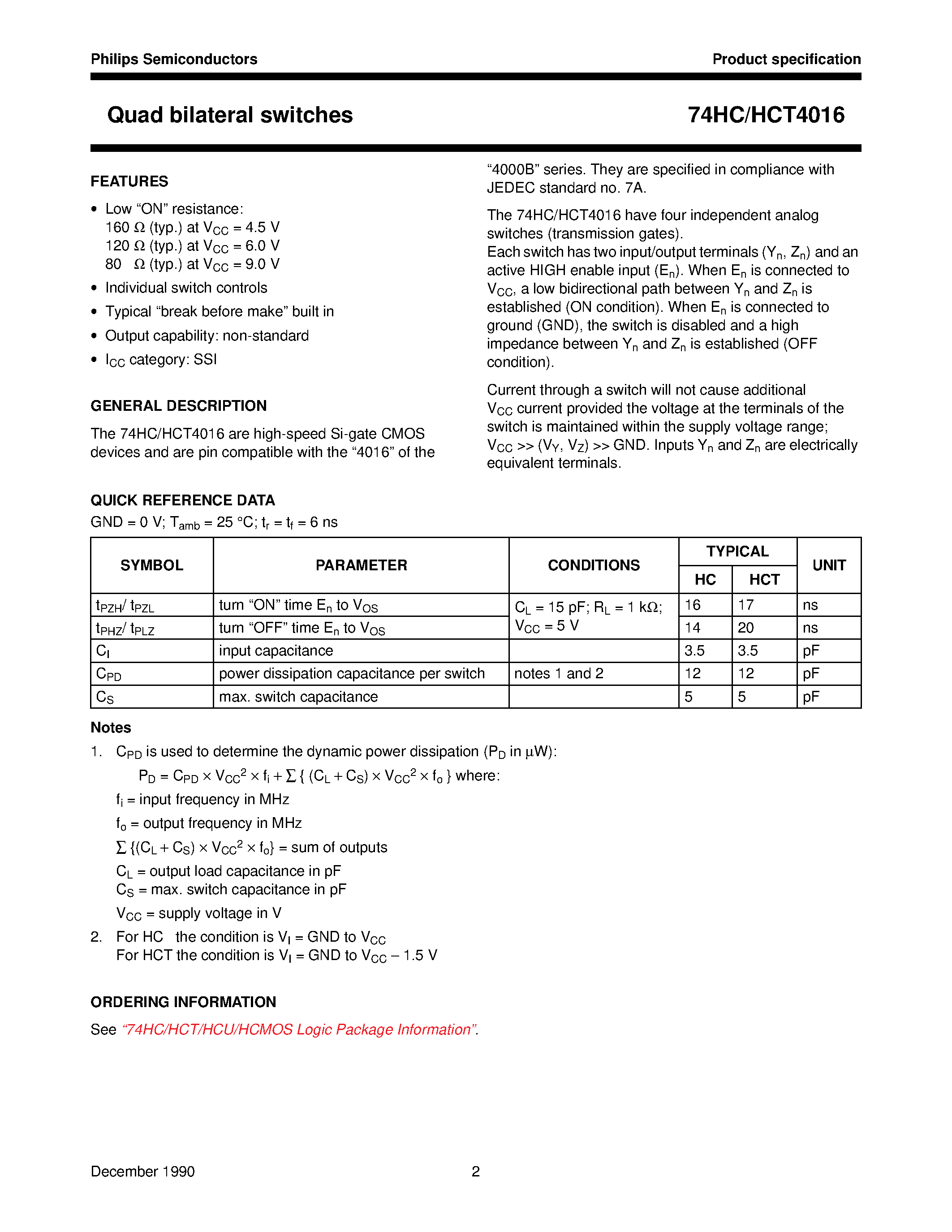 Даташит на микросхему HCT4016 страница 2 Даташит HCT4016 - Quad bilateral switches страница 2