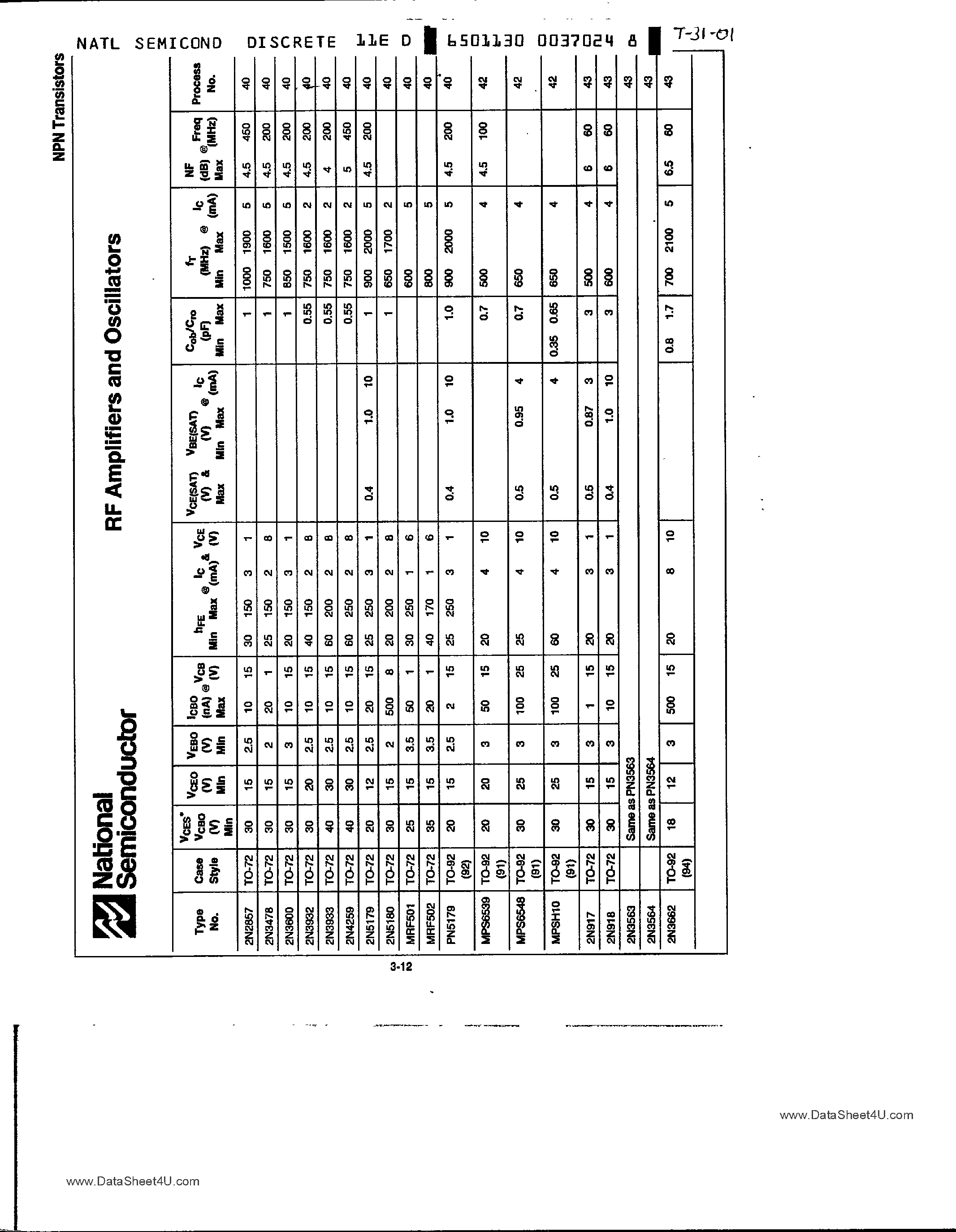 Даташит на микросхему 2N3563 страница 1 Даташит 2N3563 - RF Amplifier and Oscillators страница 1