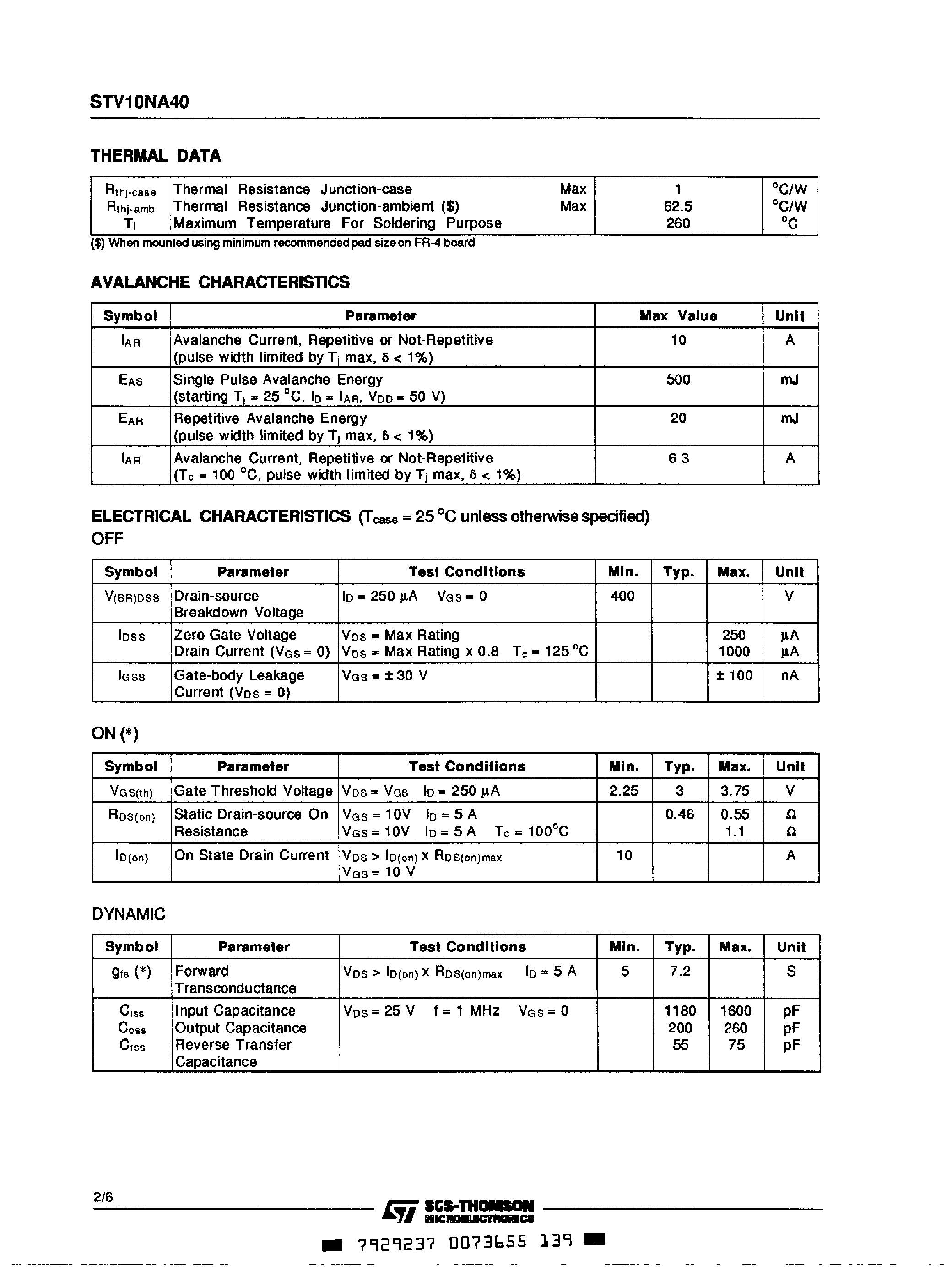 Datasheet STV10NA40 - N Channel Enhancement Mode Fast Power MOS Transistor page 2