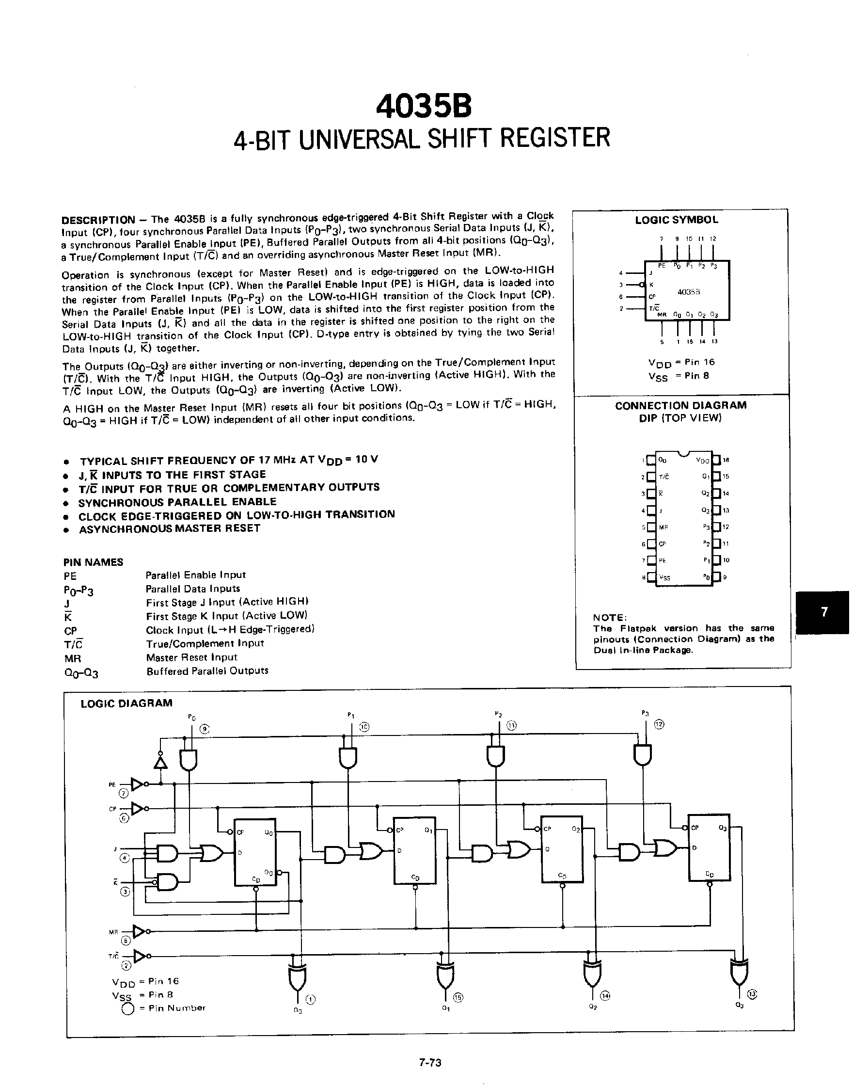 Datasheet 4035B - 4 Bit Universal Shift Register page 1