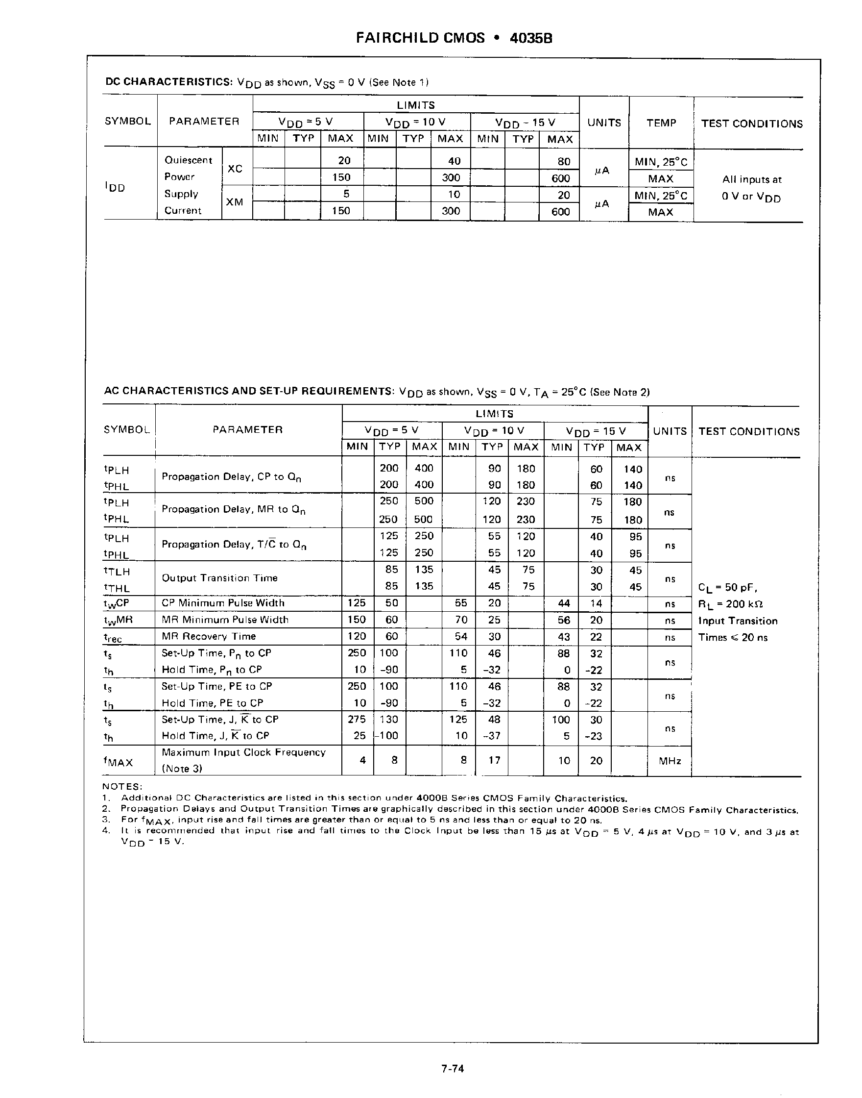 Datasheet 4035B - 4 Bit Universal Shift Register page 2