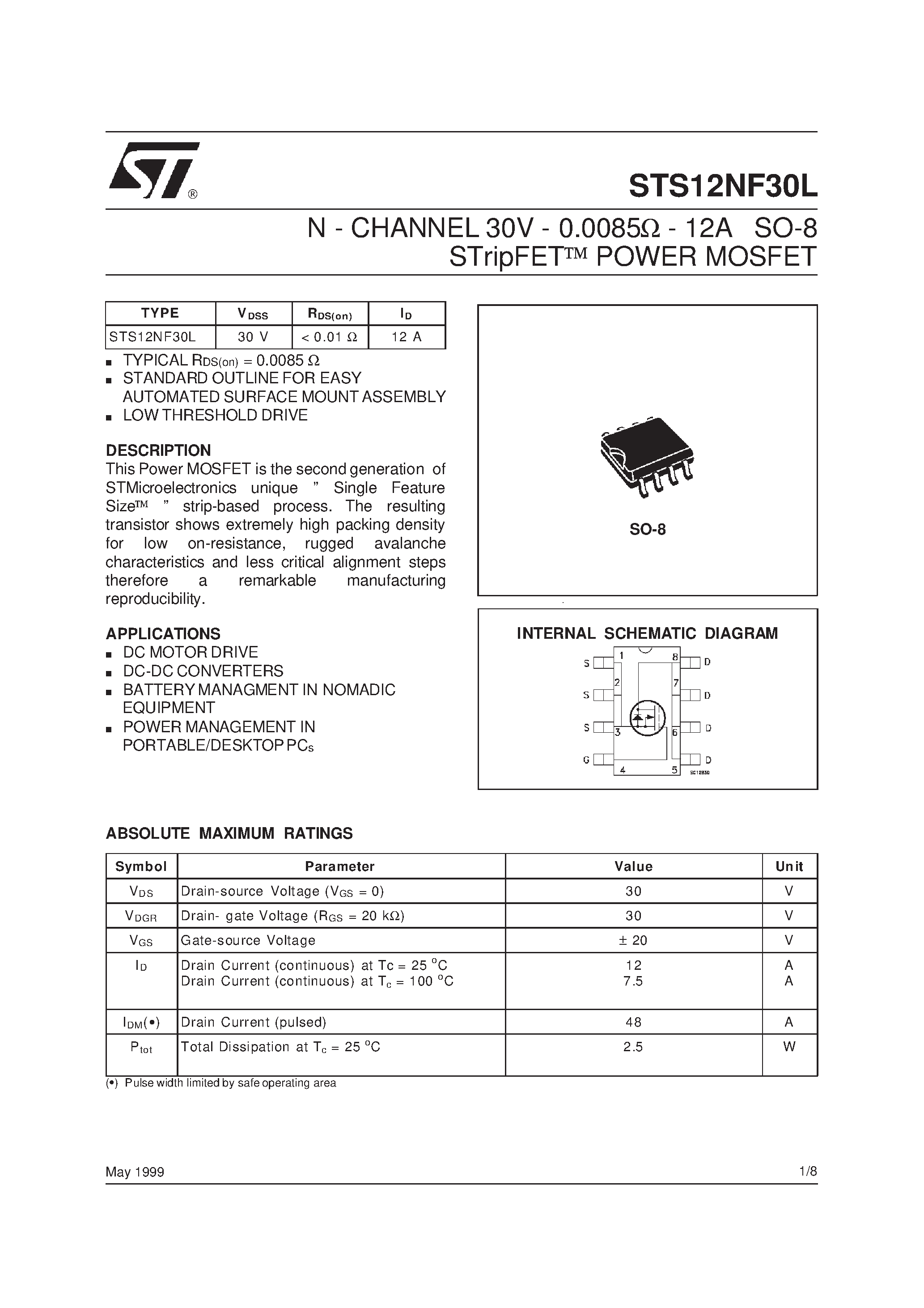 Даташит STS12NF30L - N-CHANNEL PowerMESH MOSFET страница 1