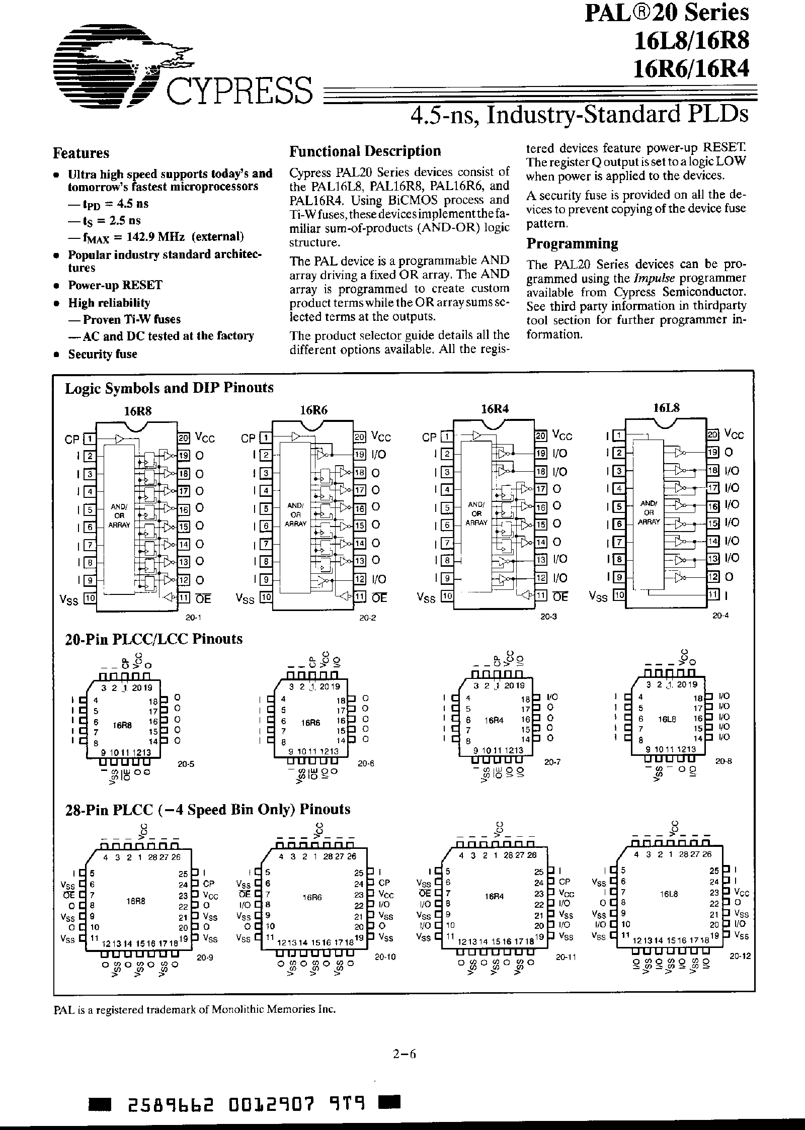 Datasheet PAL16L8 - (PAL16xx Series) 4.5 ns / Industry Standard PLDs page 1