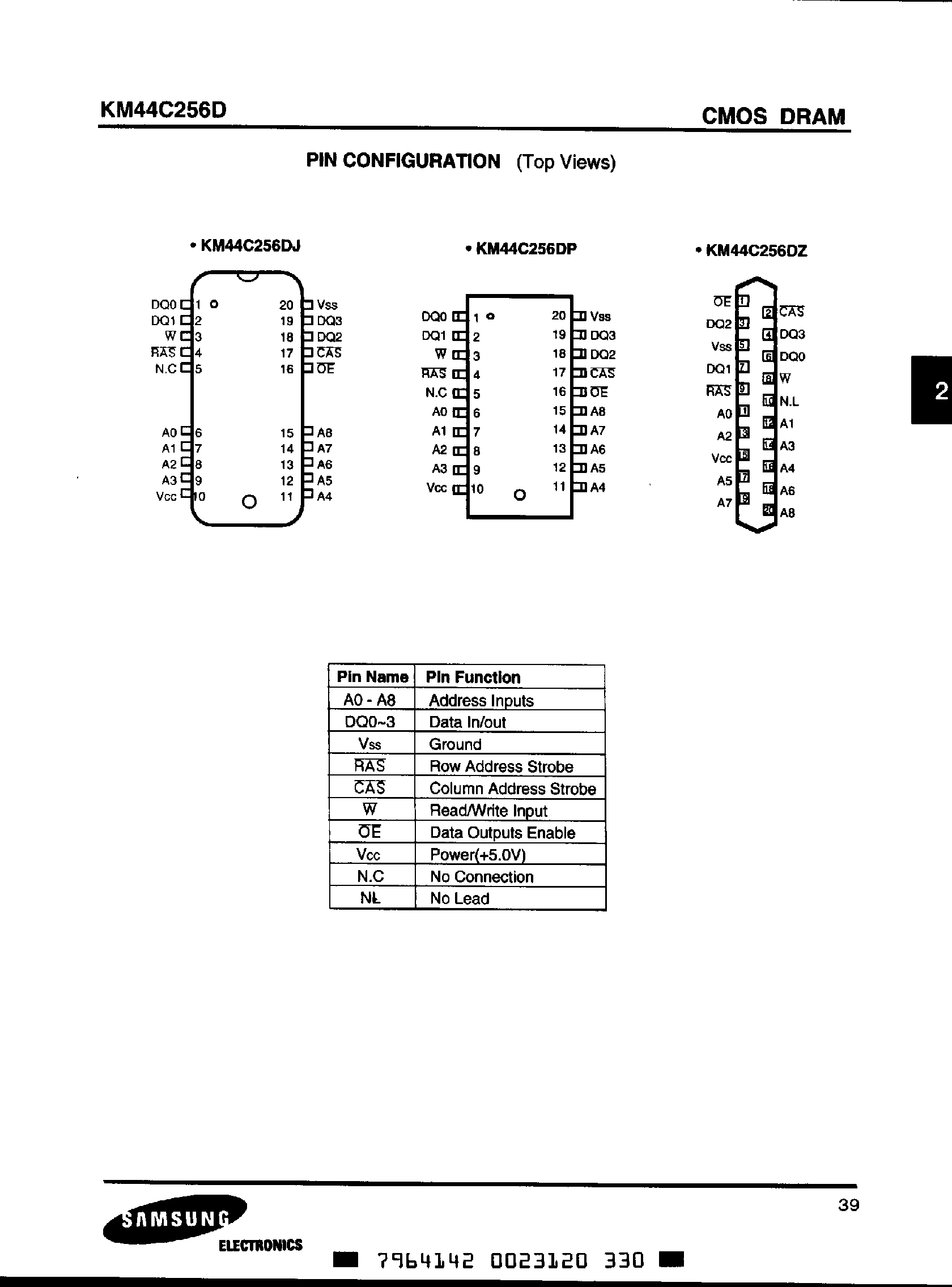 Даташит KM44C256D - 256k x 4Bit CMOS DRAM with Fast Page Mode страница 2