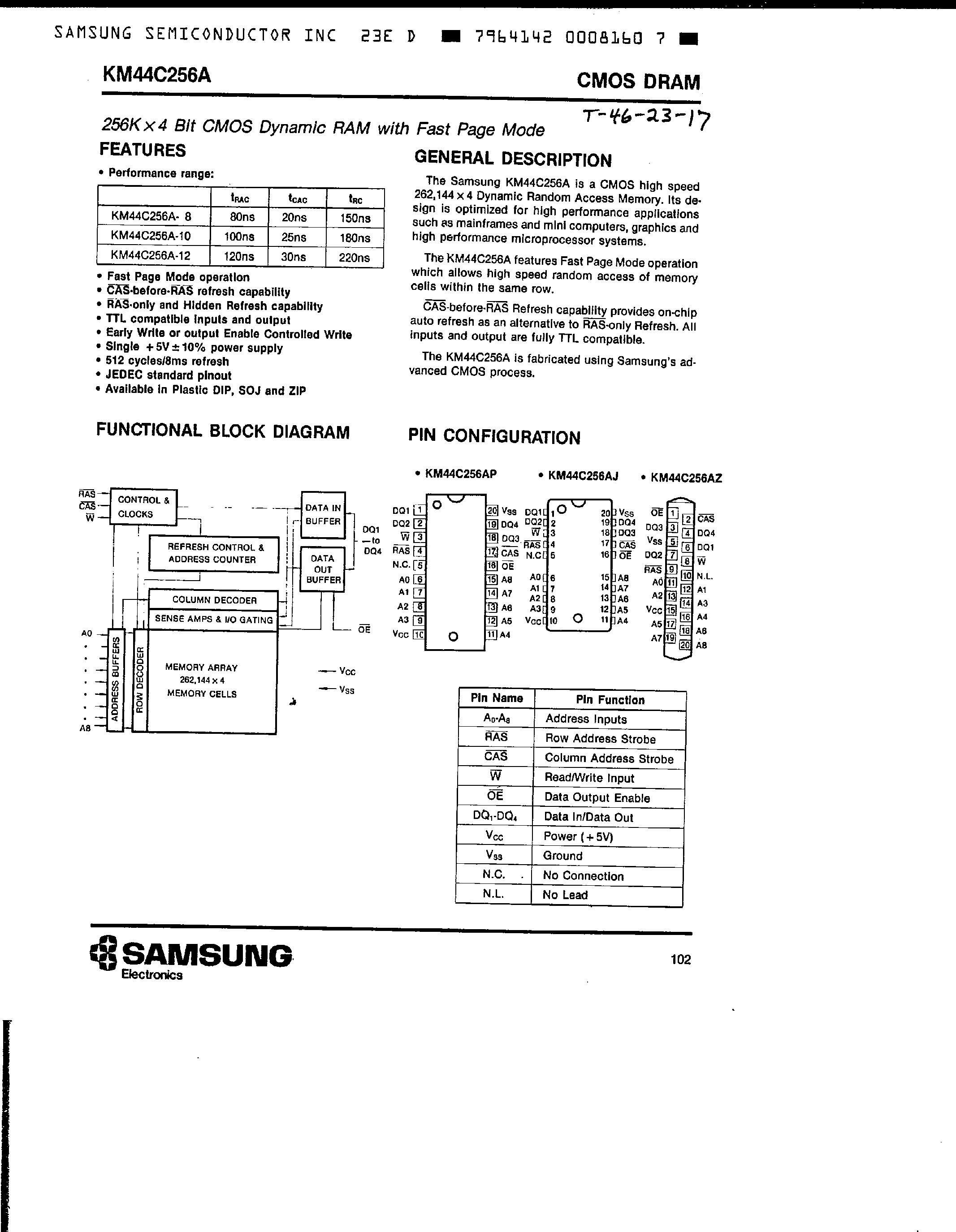 Даташит на микросхему KM44C256A страница 1 Даташит KM44C256A - 256k x 4Bit CMOS DRAM with Fast Page Mode страница 1