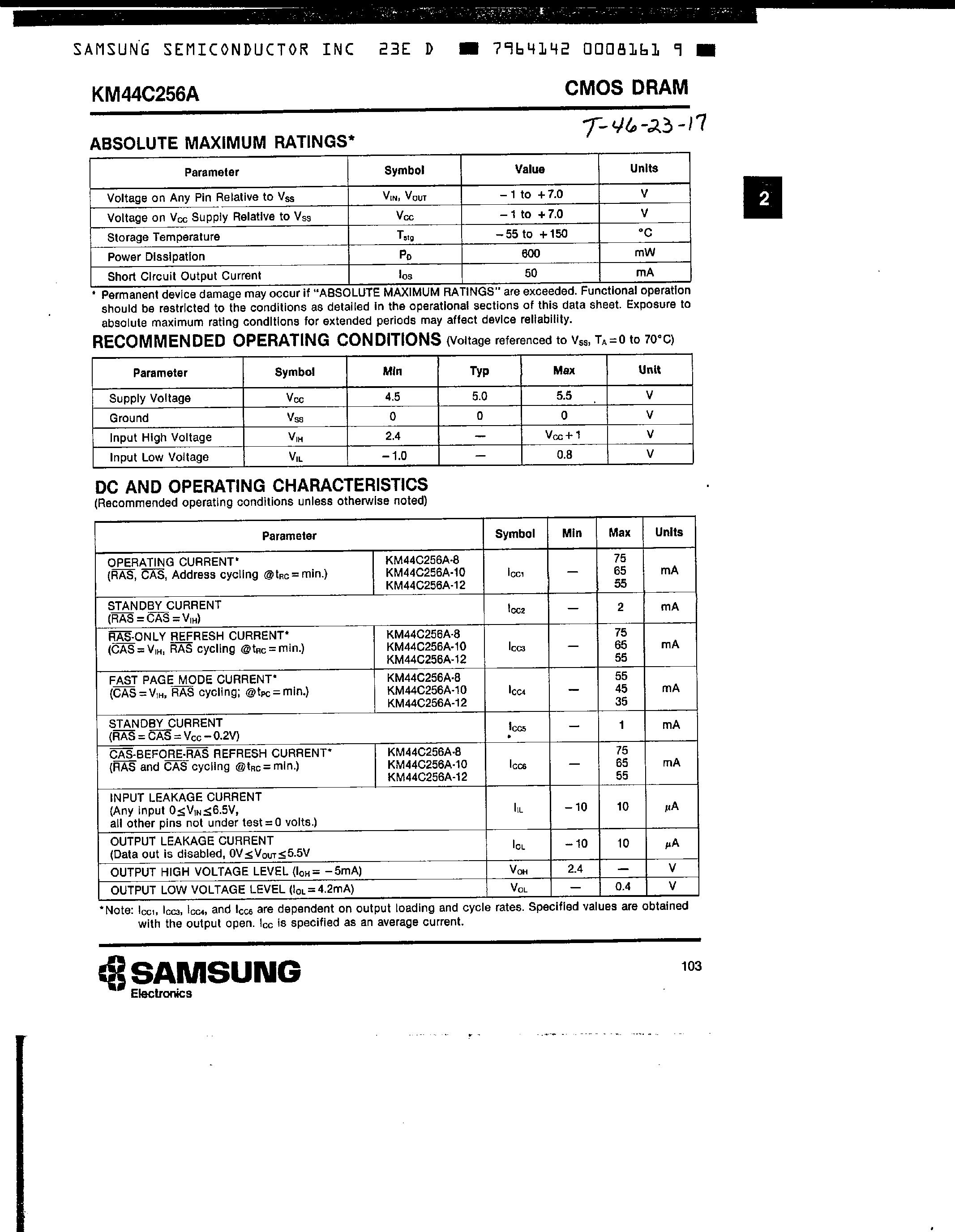 Даташит на микросхему KM44C256A страница 2 Даташит KM44C256A - 256k x 4Bit CMOS DRAM with Fast Page Mode страница 2
