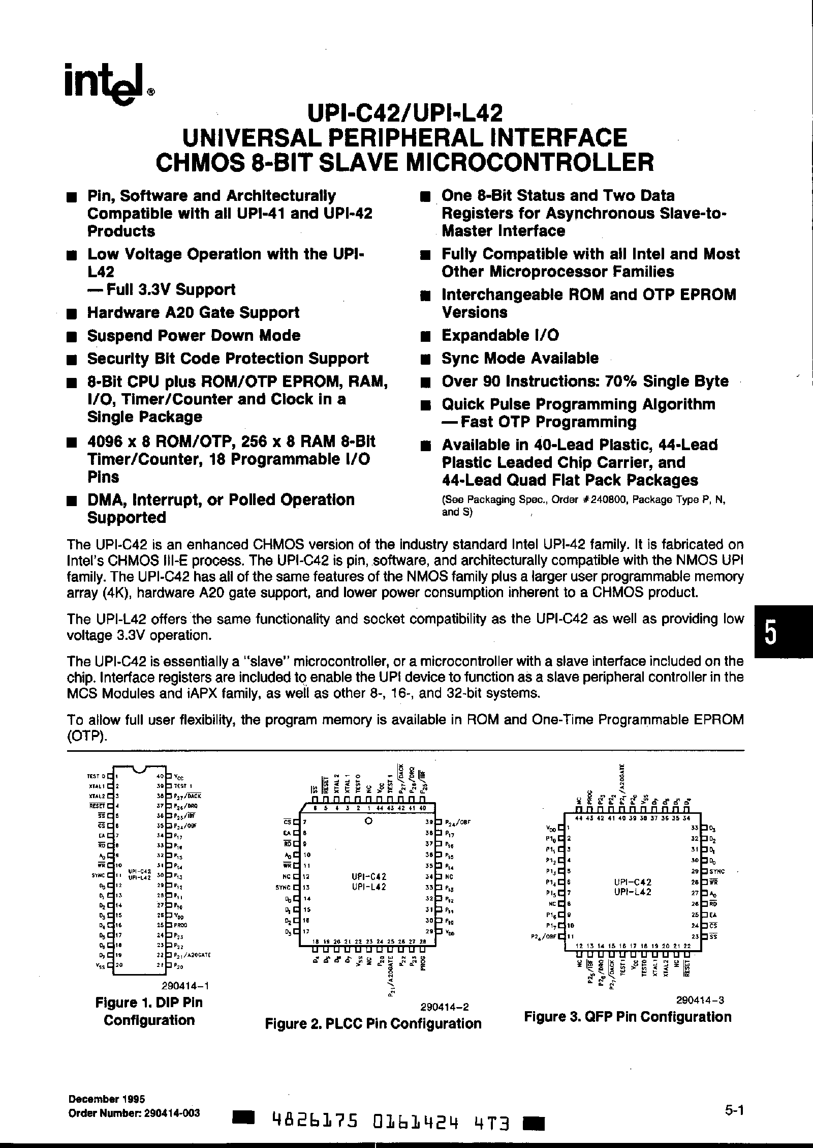 Datasheet P87C42 page 1 Datasheet P87C42 - Universal Peropheral Interface CHMOS 8 Bit Slave Microcontroller page 1