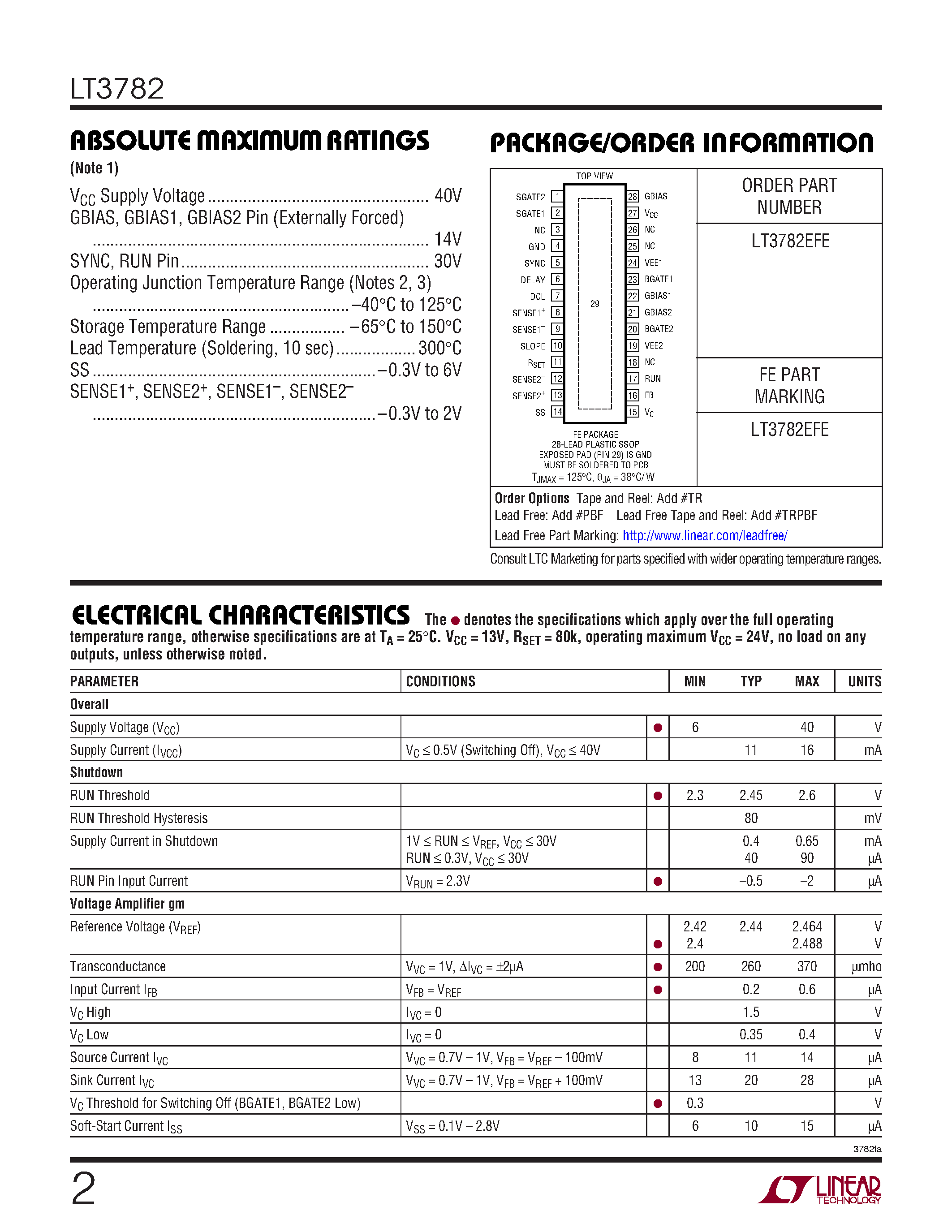 Даташит LT3782 - 2-Phase Step-Up DC/DC Controller страница 2