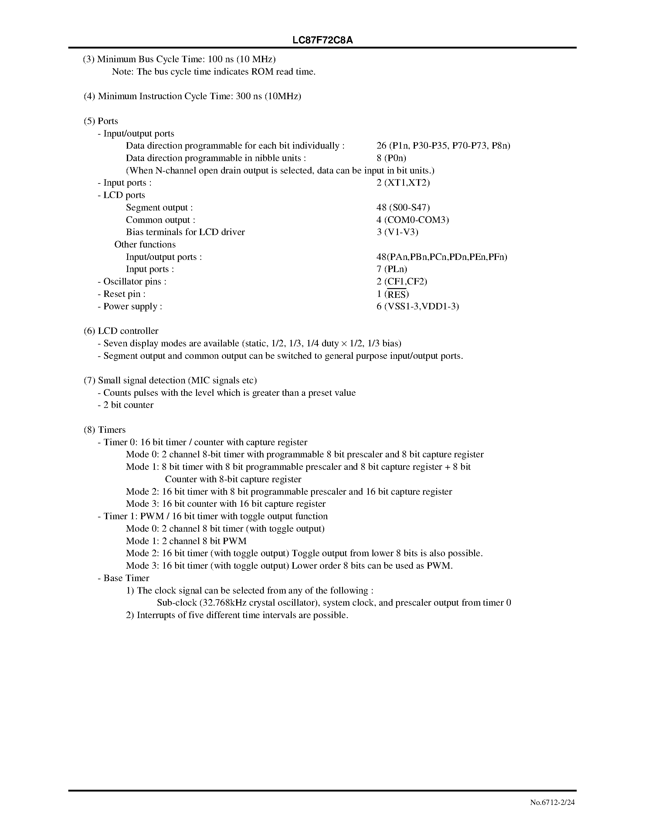 Datasheet LC87F72C8A - 8-Bit Single Chip Microcontroller with 128 KB Flash Memory and 2048-Byte RAM On Chip page 2