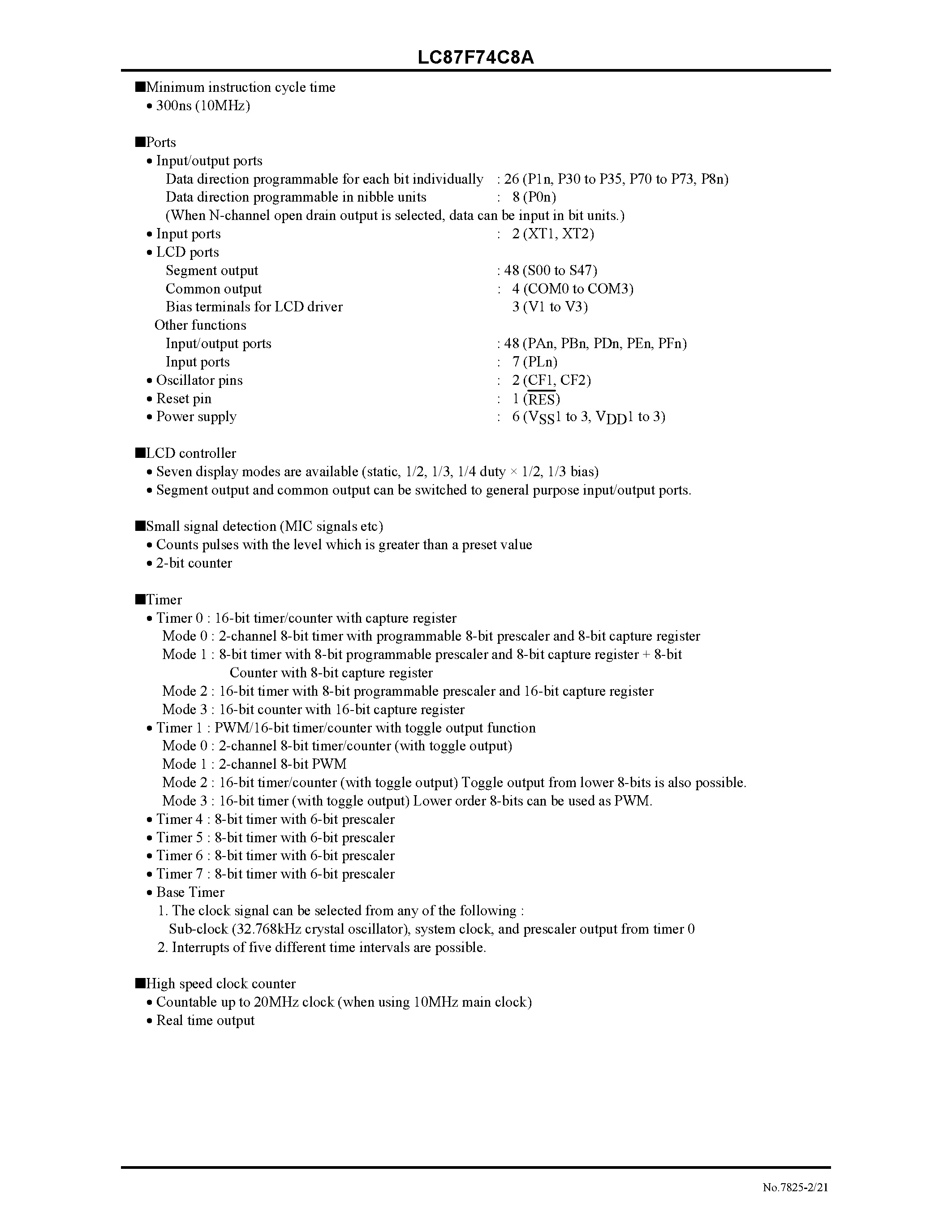 Datasheet LC87F74C8A - 8-bit 1-chip Microcontroller page 2
