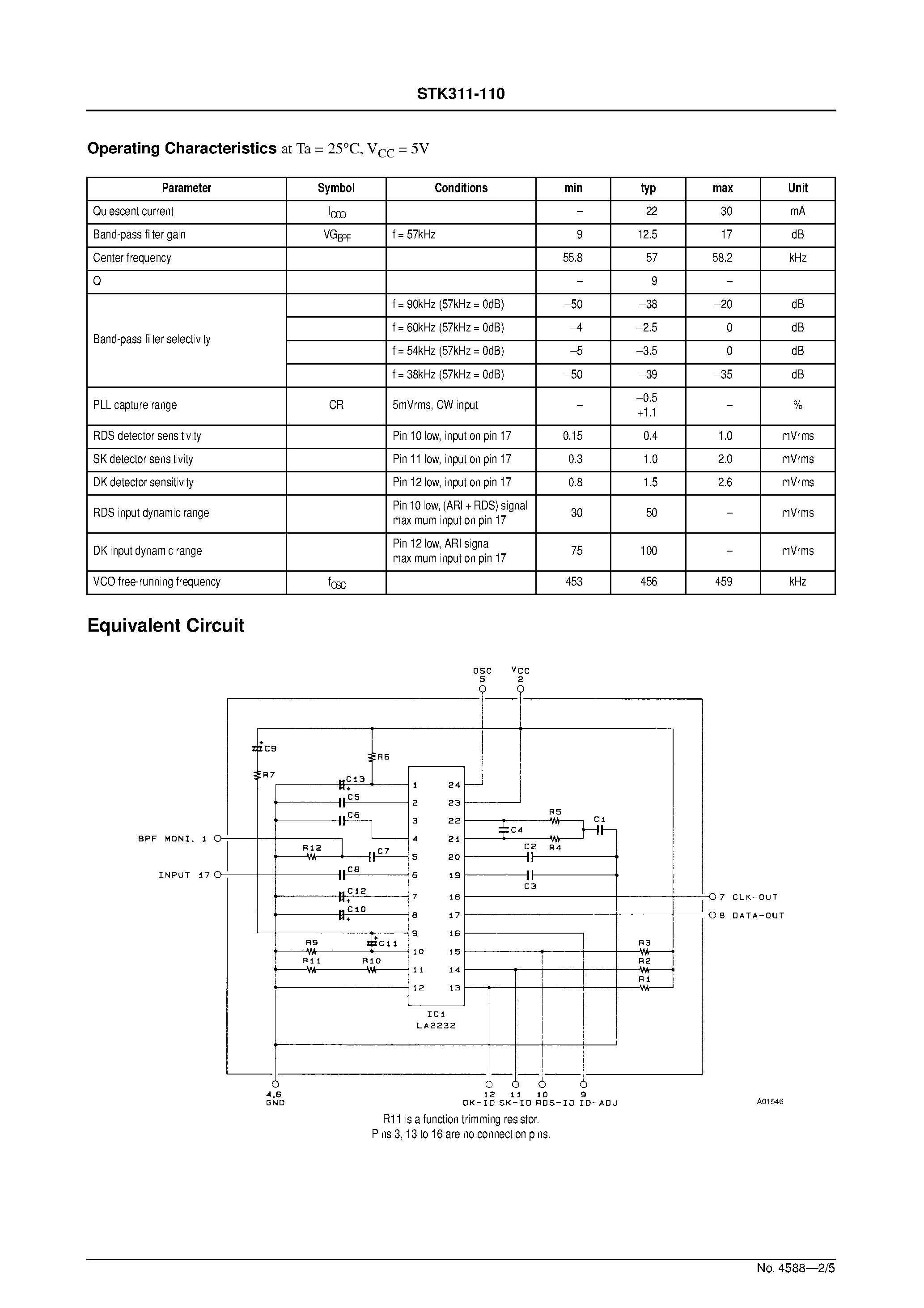 Даташит STK311-110 - RDS Demodulator страница 2