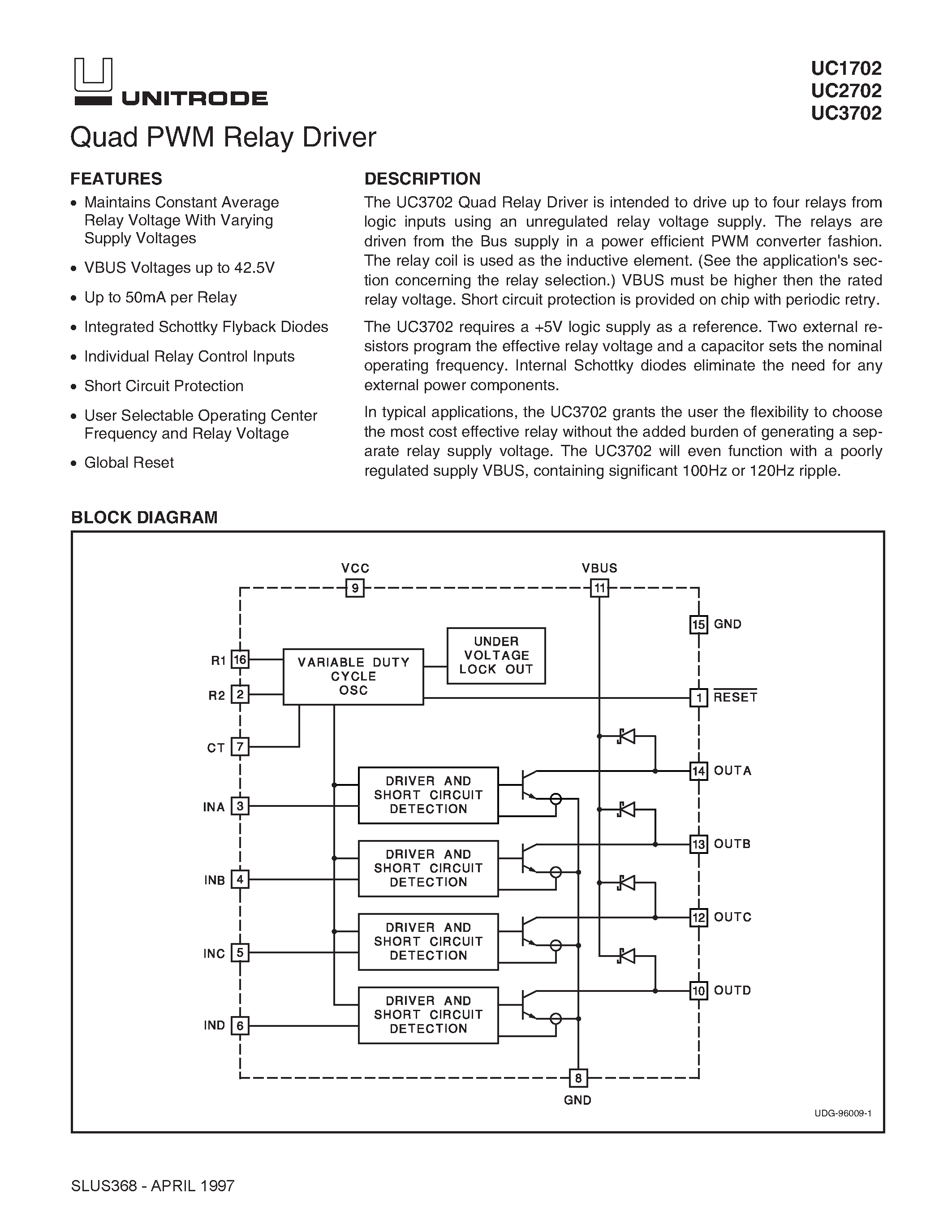 Datasheet UC3702 - Quad PWM Relay Driver page 1