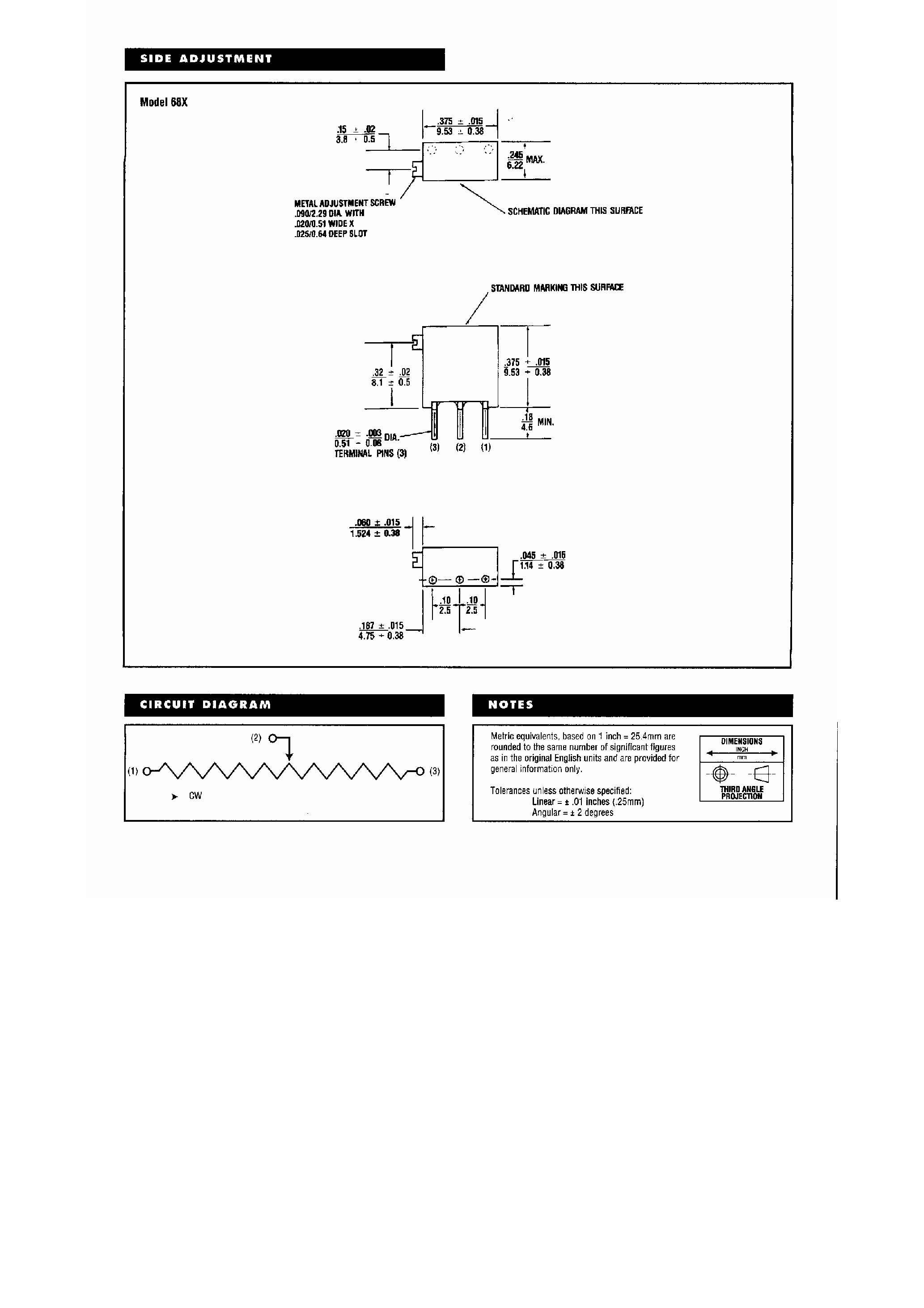 Datasheet 68WR20xxx - 3/8 Square Multi-Turn Cermet Trimming Potentiometer page 2
