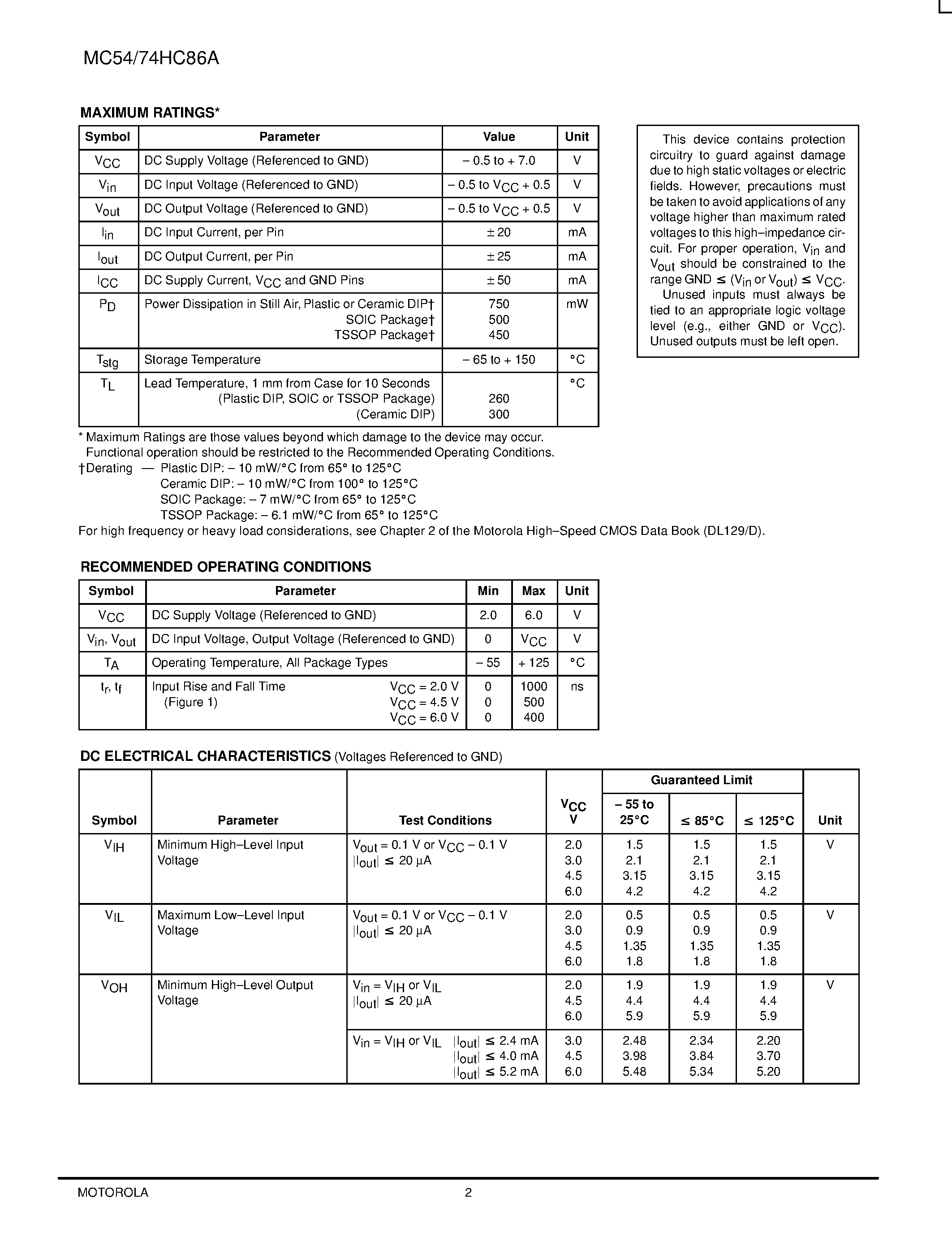 Даташит MC74HC86A - Quad 2-Input Exclusive OR Gate страница 2