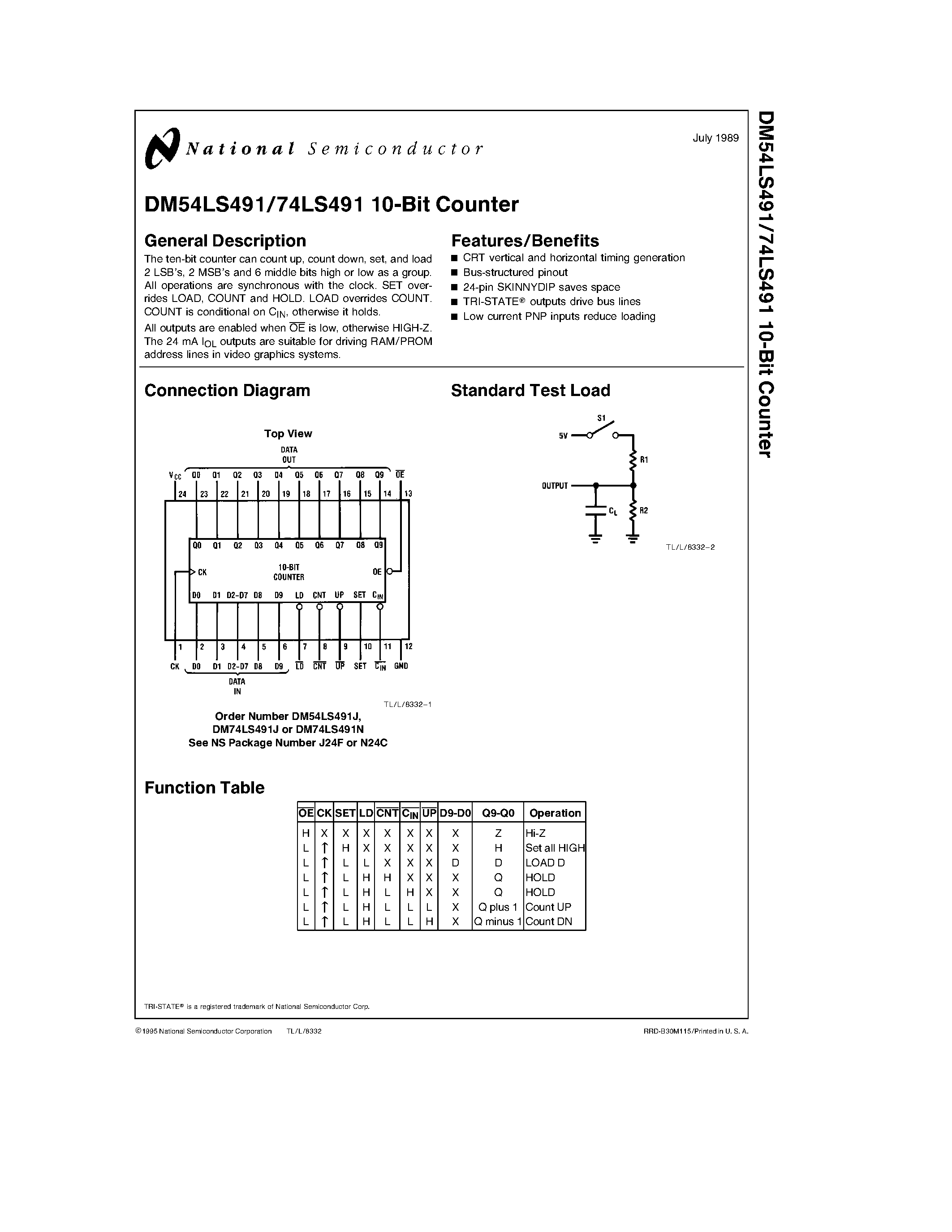 Datasheet DM74LS491 page 1 Datasheet DM74LS491 - 10-Bit Counter page 1