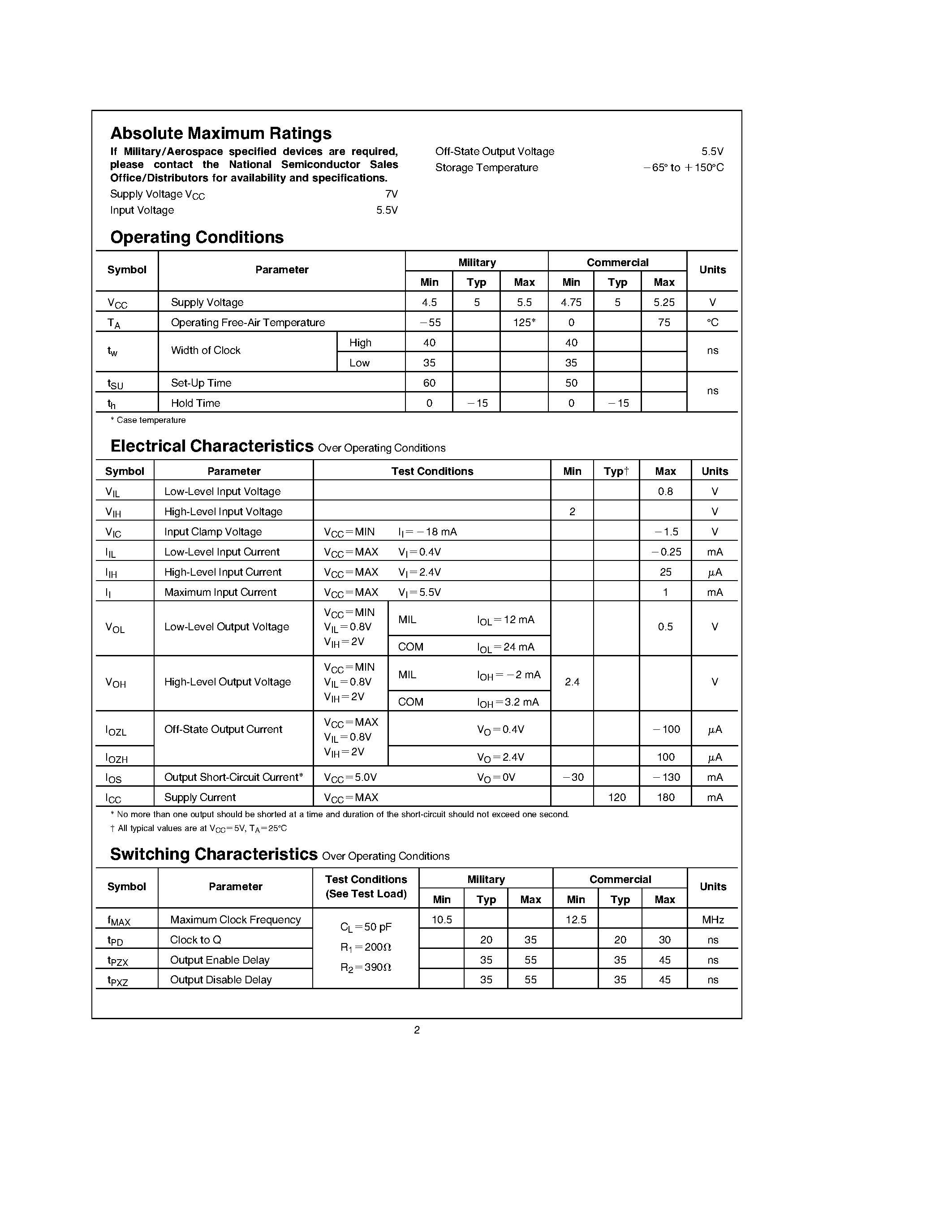 Datasheet DM74LS491 page 2 Datasheet DM74LS491 - 10-Bit Counter page 2