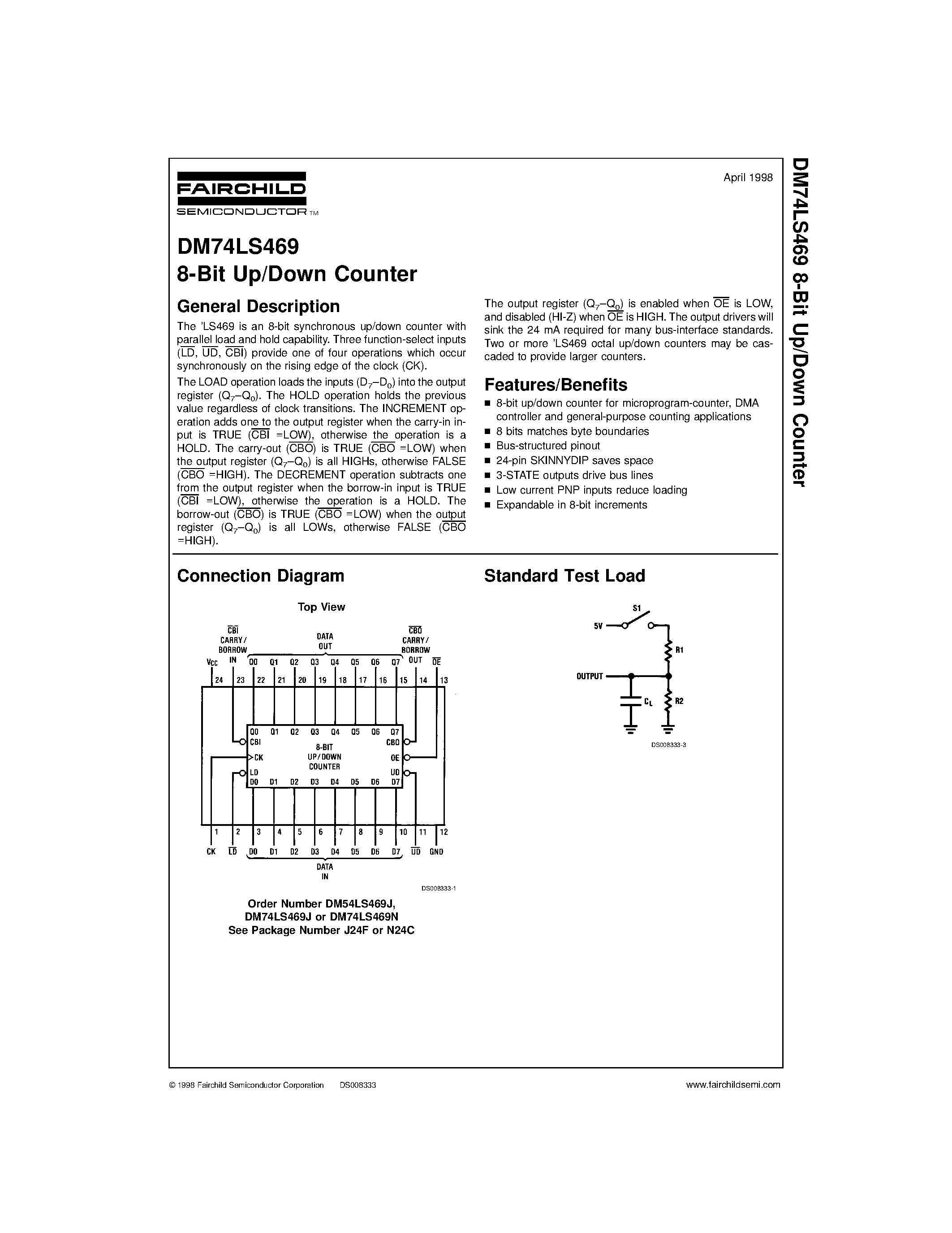 Datasheet DM74LS469 - 8-Bit Up/Down Counter page 1