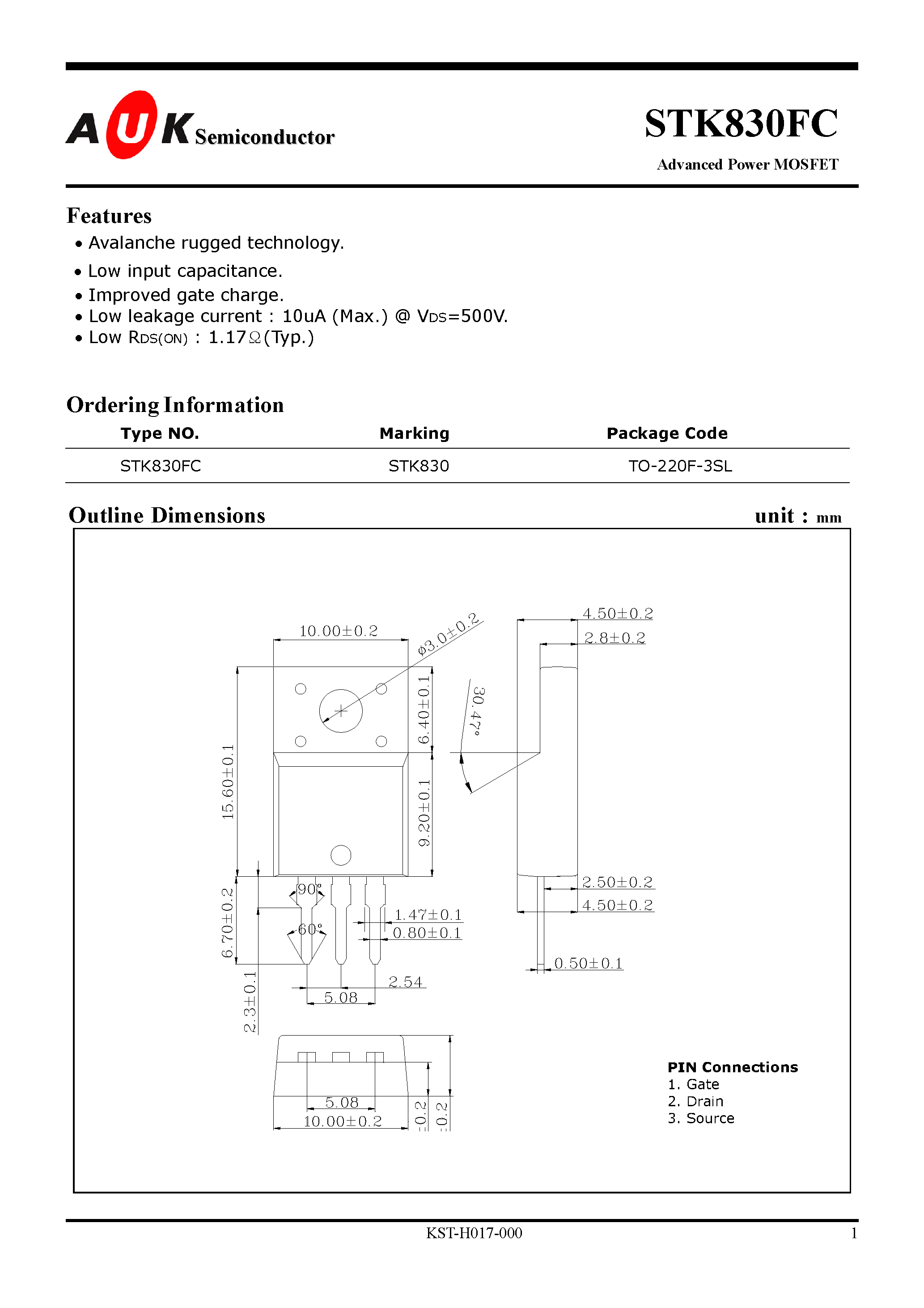 Datasheet STK830FC page 1 Datasheet STK830FC - Advanced Power MOSFET page 1