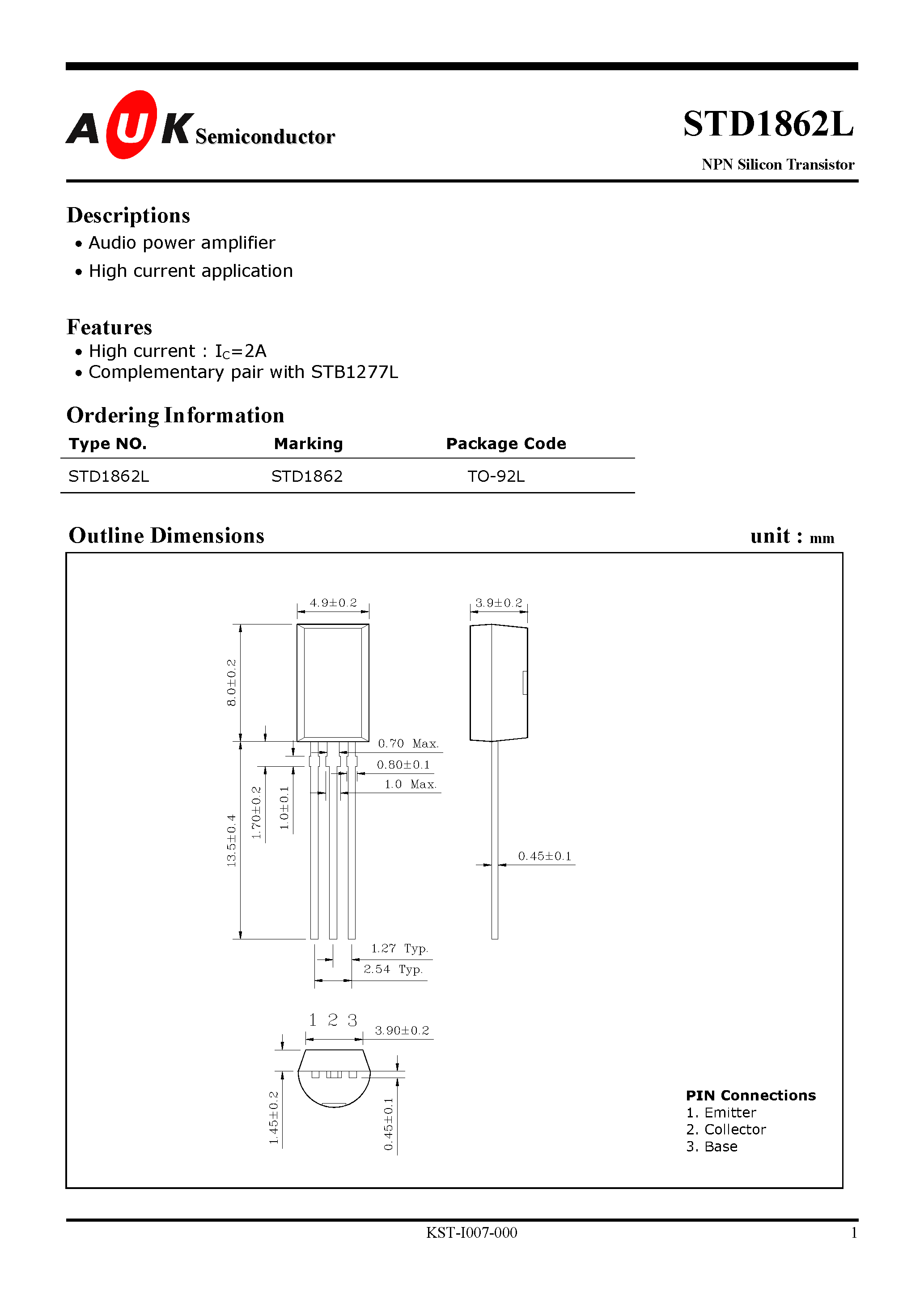 Datasheet STD1862L page 1 Datasheet STD1862L - NPN Silicon Power Transistor page 1