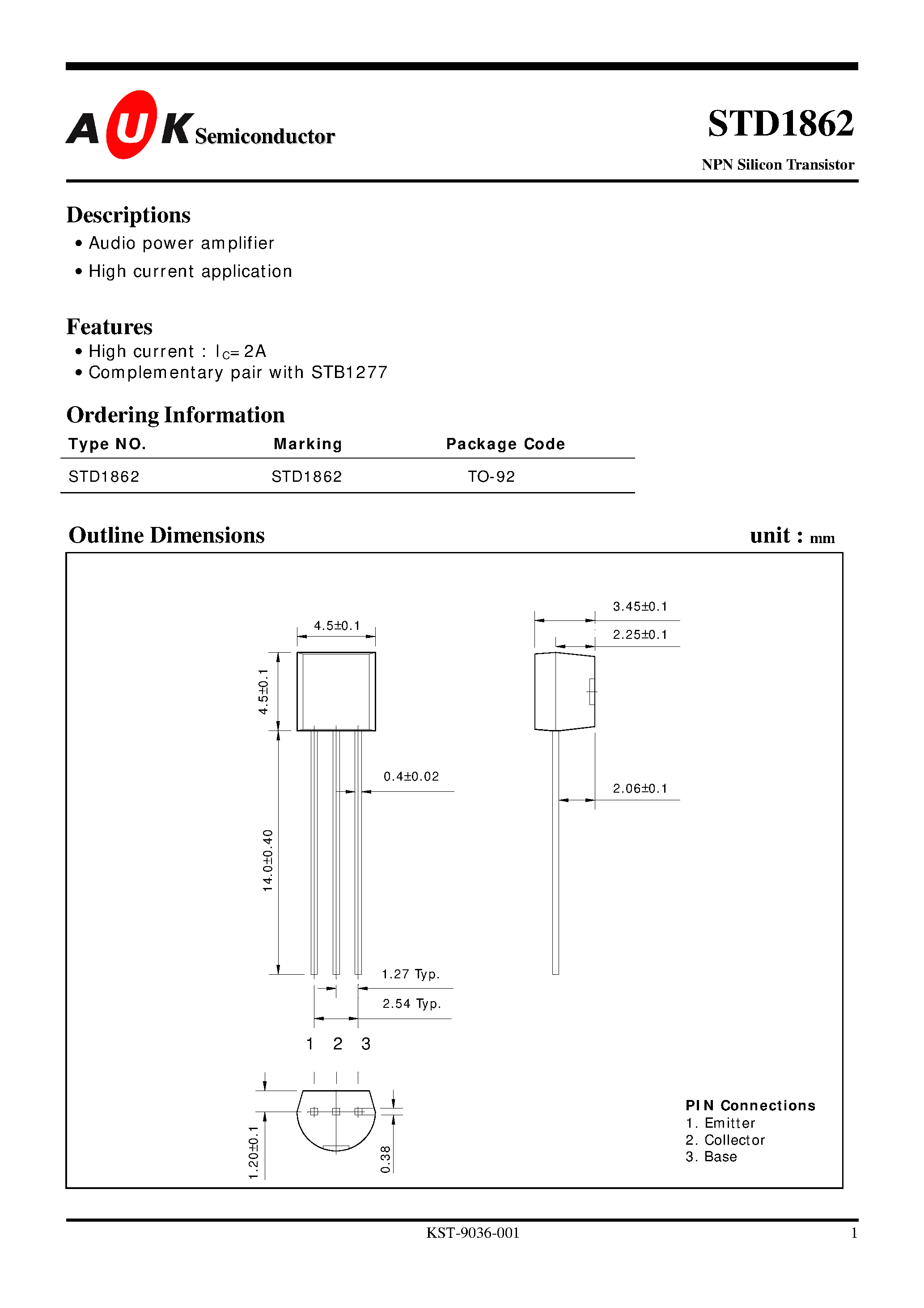 Даташит STD1862 - NPN Silicon Power Transistor страница 1