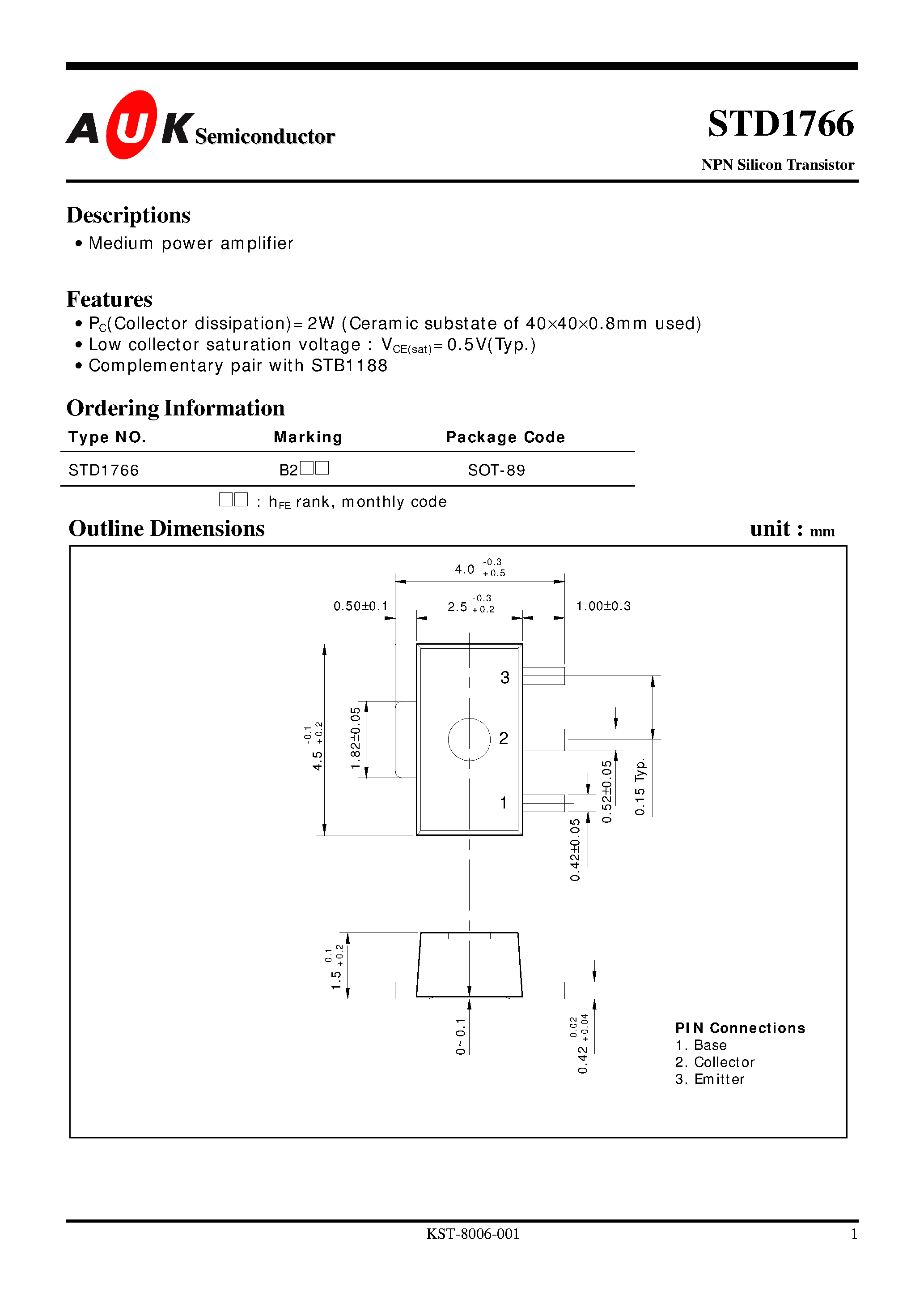 Datasheet STD1766 page 1 Datasheet STD1766 - NPN Silicon Power Transistor page 1