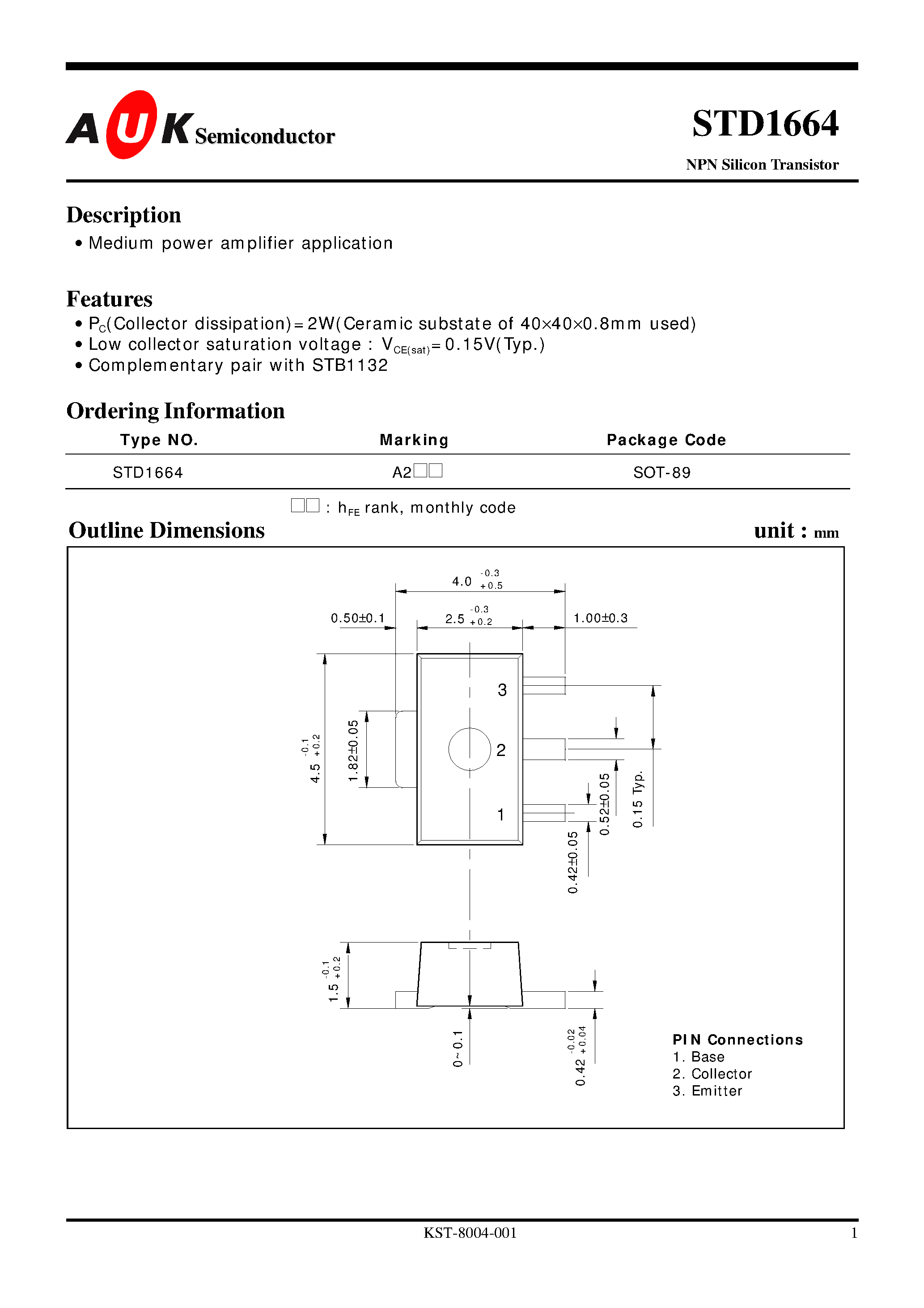 Datasheet STD1664 page 1 Datasheet STD1664 - NPN Silicon Power Transistor page 1