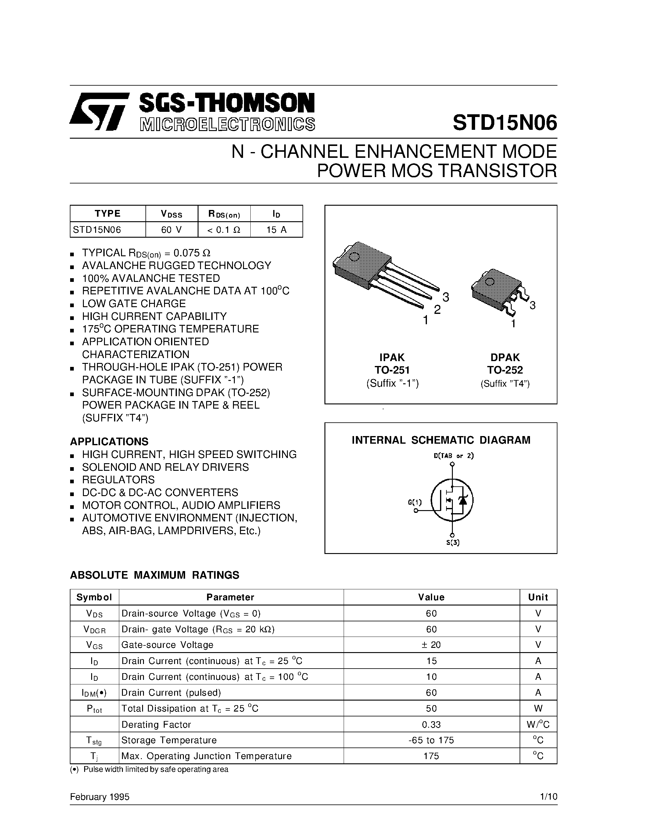 Datasheet STD15N06 - N-CHANNEL POWER MOSFET page 1