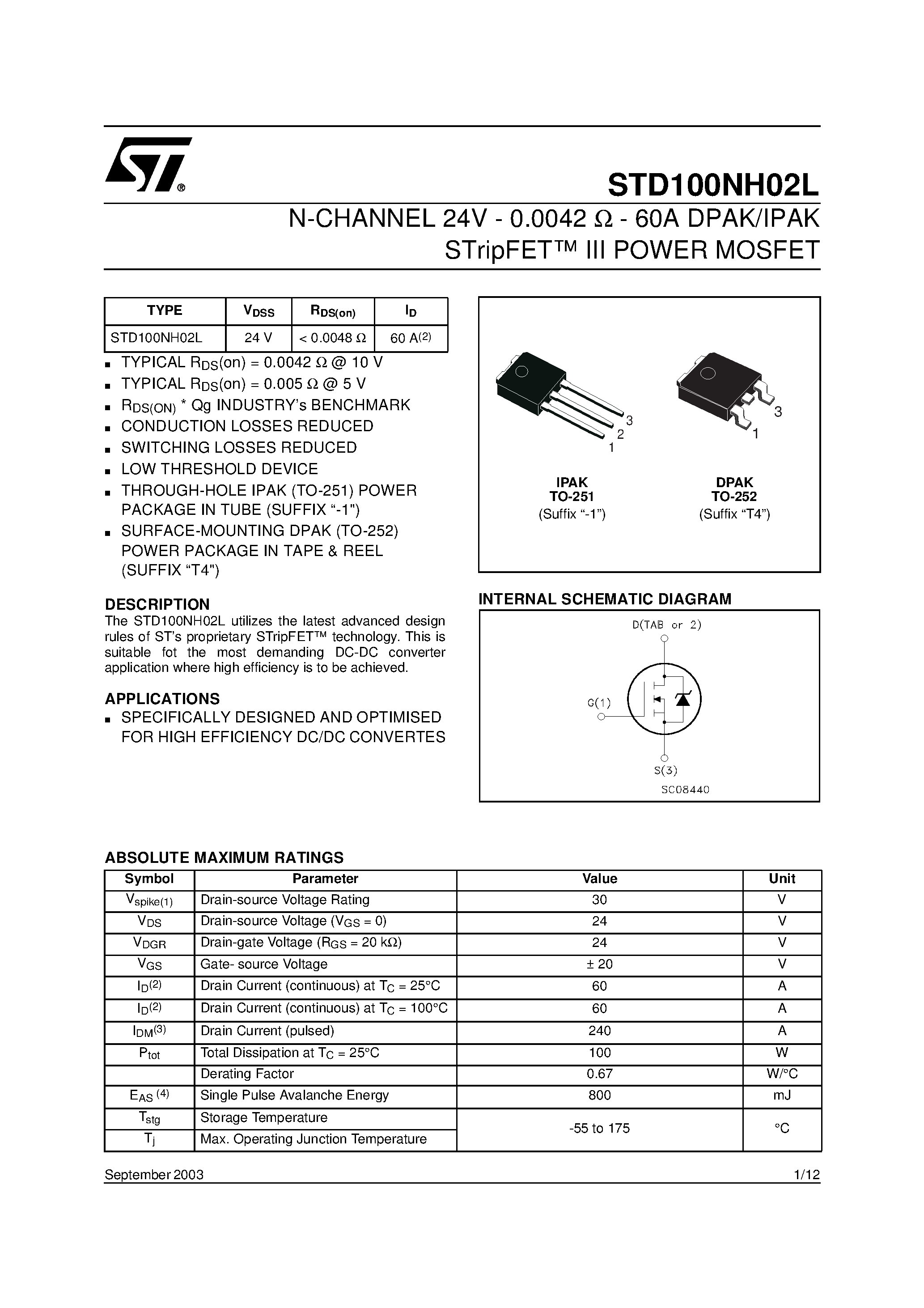 Даташит на микросхему STD100NH02L страница 1 Даташит STD100NH02L - N-CHANNEL POWER MOSFET страница 1