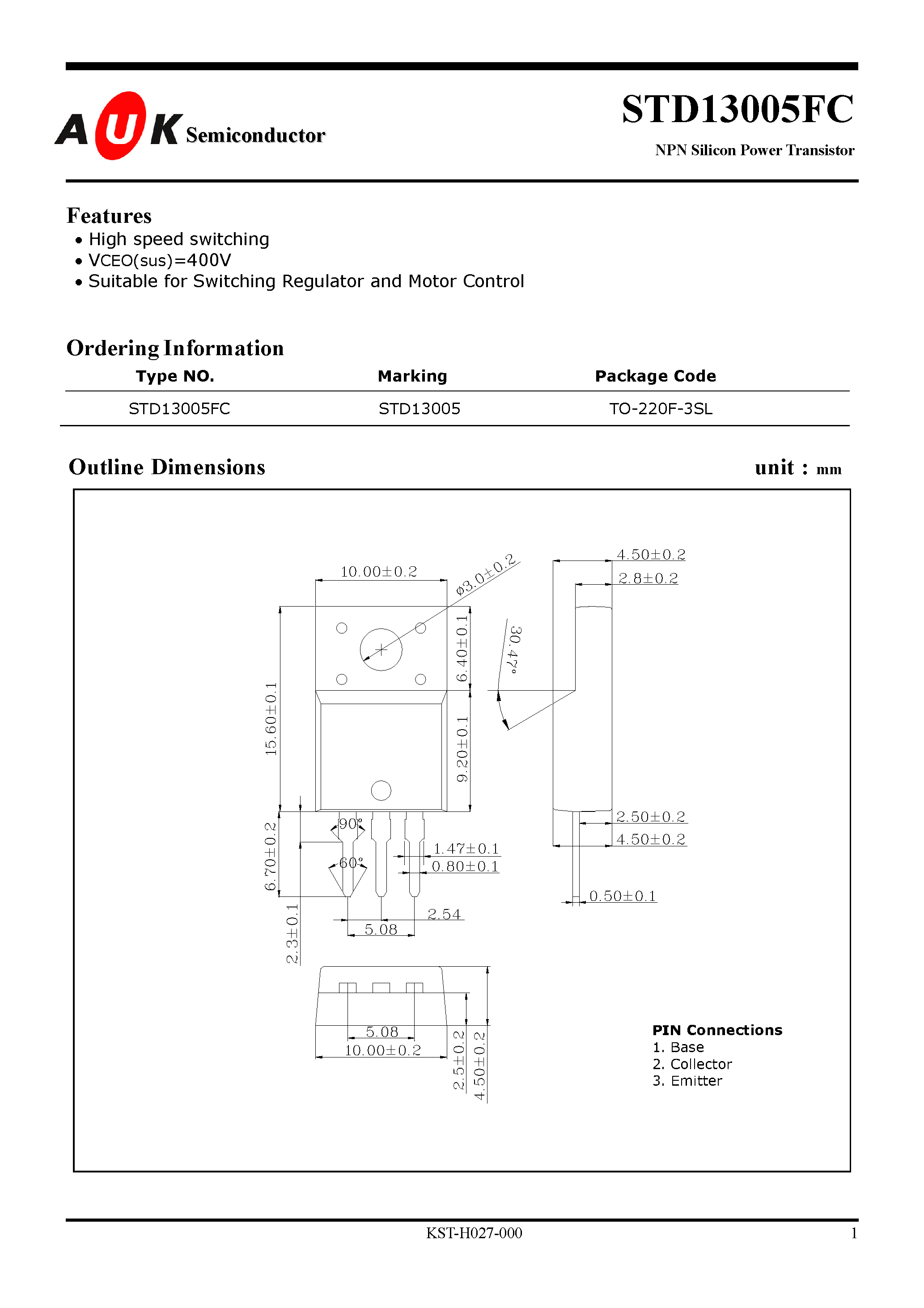Datasheet STD13005FC page 1 Datasheet STD13005FC - NPN Silicon Power Transistor page 1