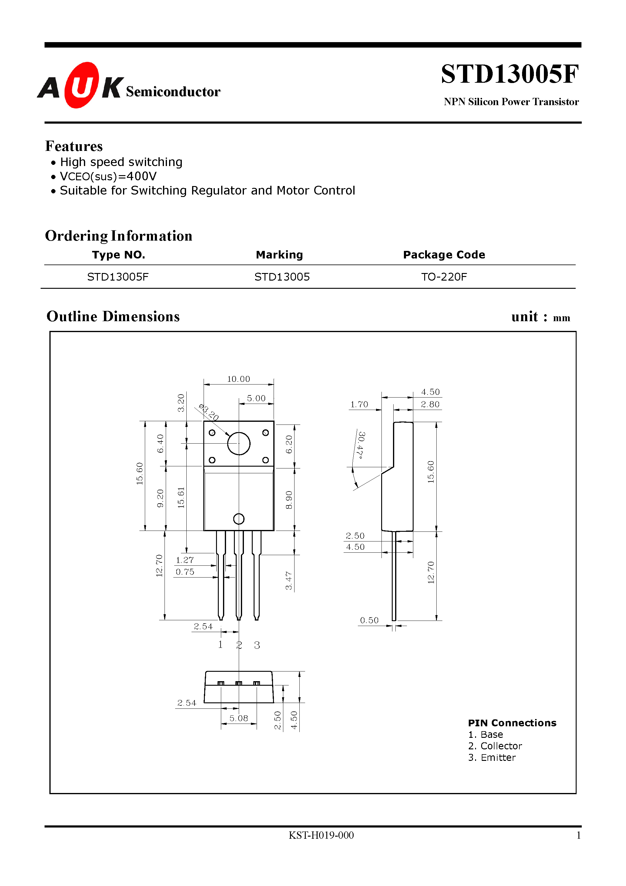 Datasheet STD13005F page 1 Datasheet STD13005F - NPN Silicon Power Transistor page 1