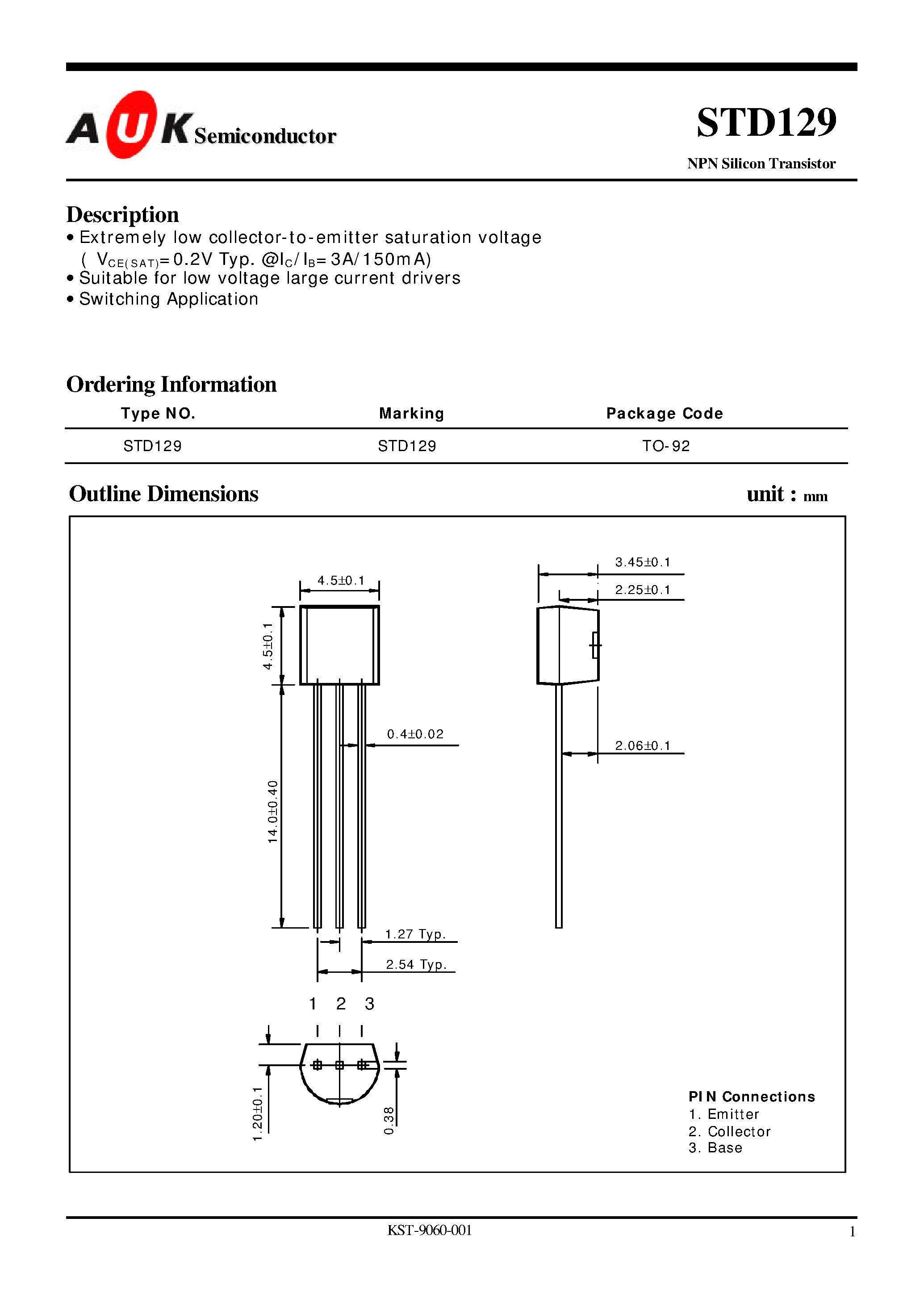 Datasheet STD129 page 1 Datasheet STD129 - NPN Silicon Power Transistor page 1