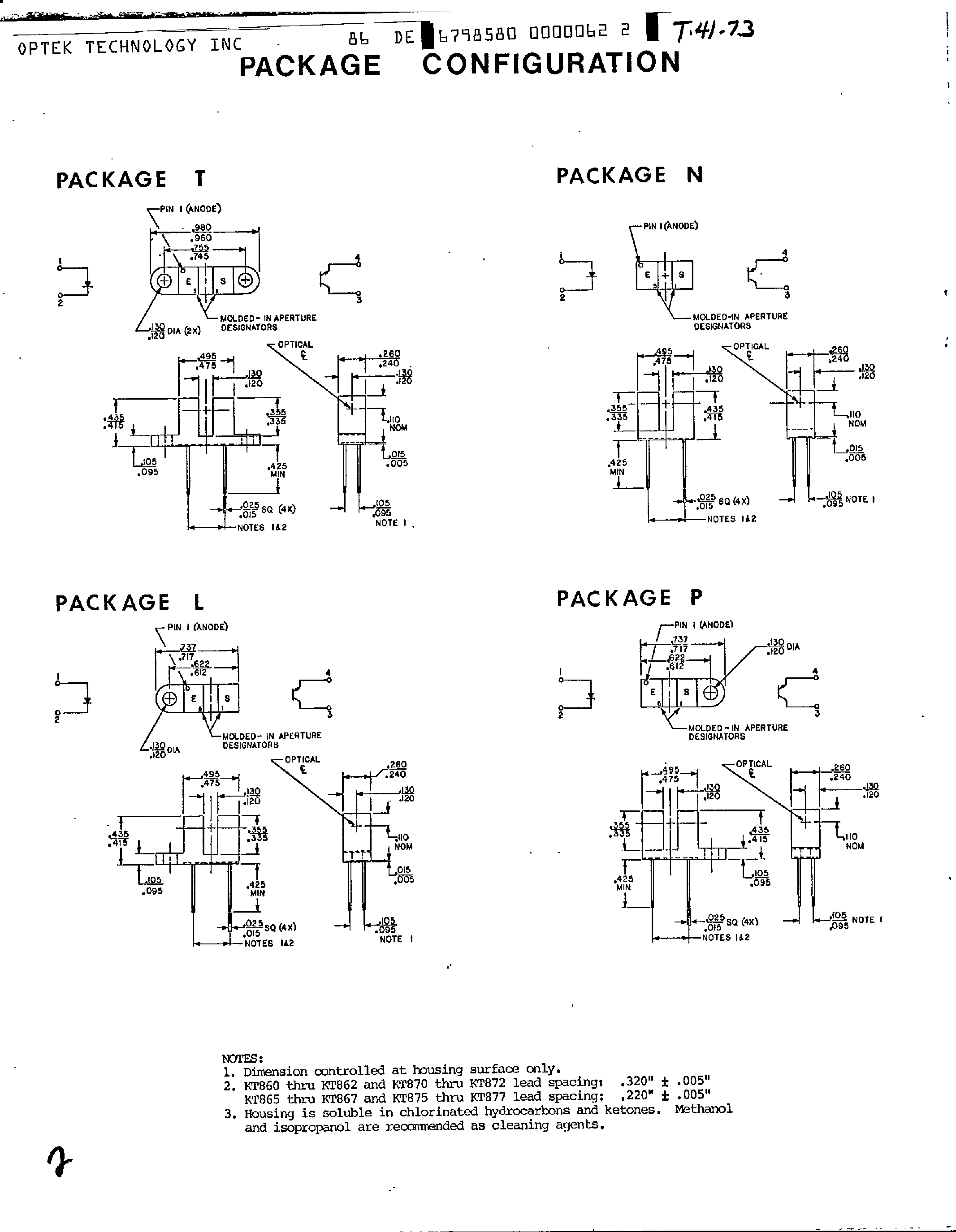 Datasheet KT860 - (KT860 / KT870 / KT880 / KT890 Series) Slotted Optical Switches / Photo Transistor Output page 2