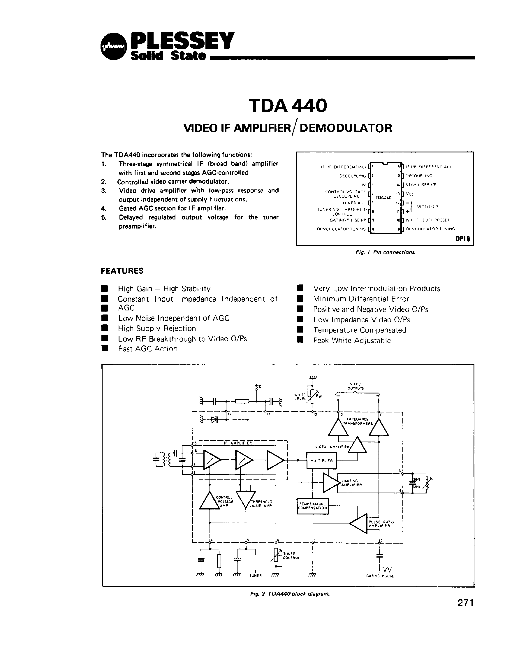 Datasheet TDA440 - Video IF Amplifier / Demodulator page 1