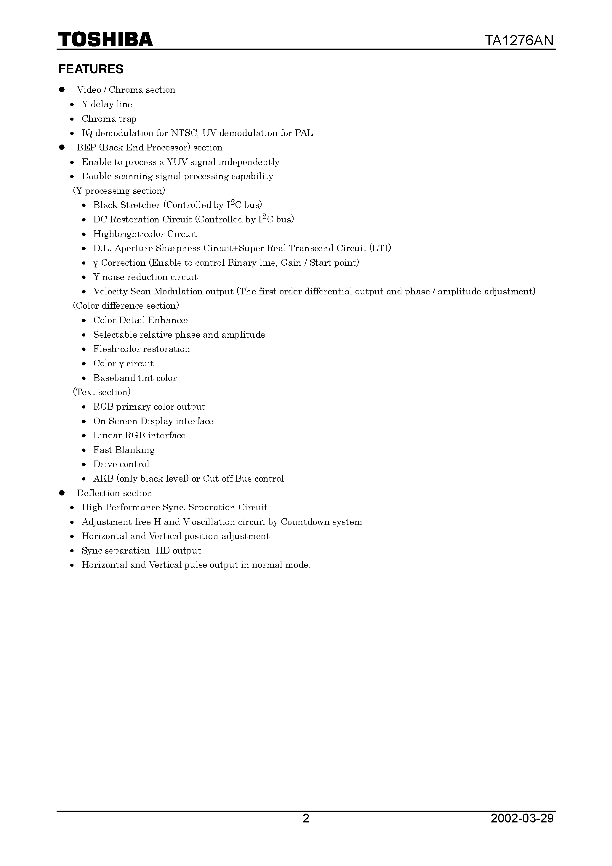 Даташит на микросхему TA1276AN страница 2 Даташит TA1276AN - TOSHIBA BIPOLAR LINEAR INTEGRATED CIRCUIT SILICON MONOLITHIC страница 2