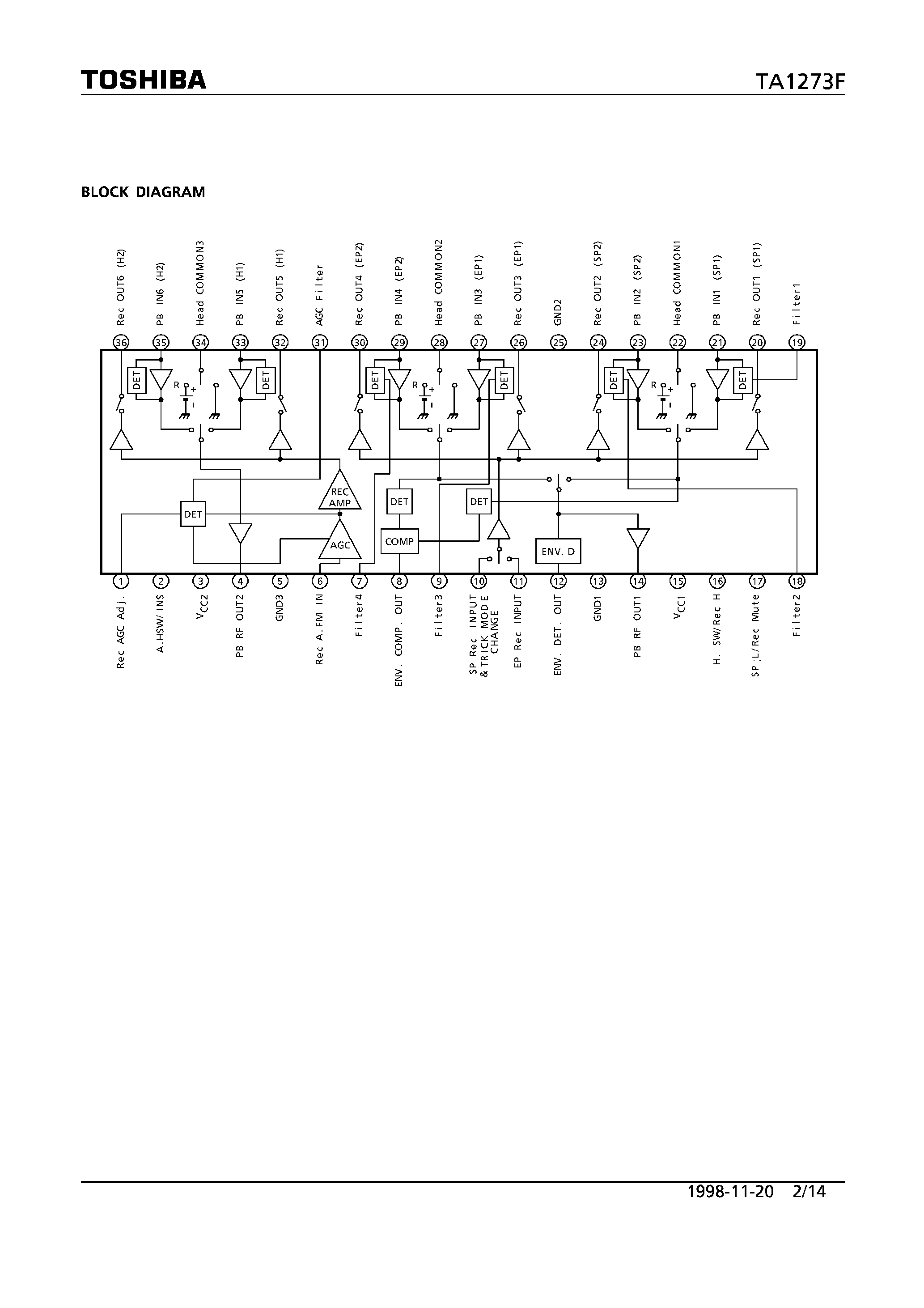 Даташит на микросхему TA1273F страница 2 Даташит TA1273F - 6-CHANNEL RECORDING AMPLIFIER & PRE-AMPLIFIER FOR VCR страница 2
