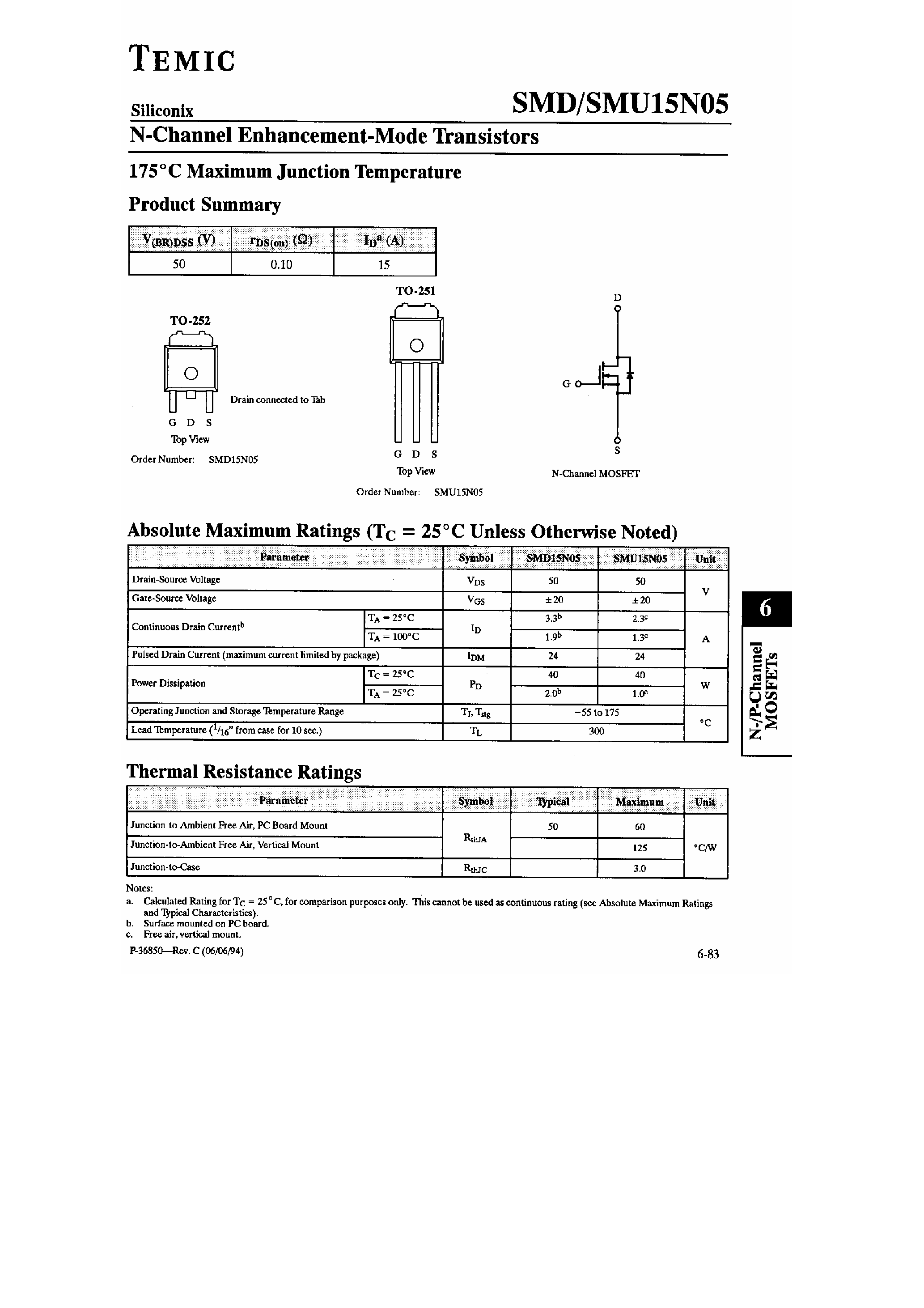 Datasheet SMU15N05 page 1 Datasheet SMU15N05 - N-Channel Enhancement Mode Transistors page 1