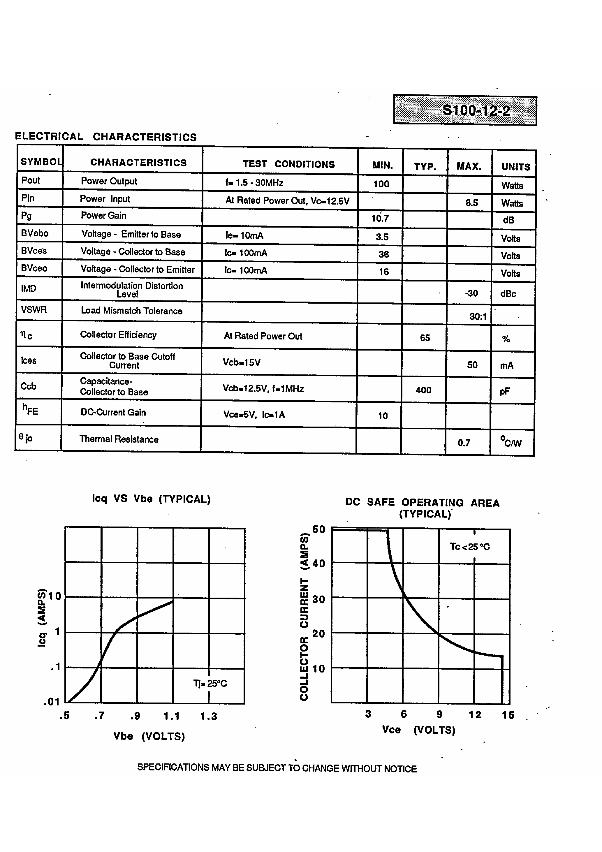 Даташит на микросхему S-100-12 страница 2 Даташит S-100-12 - 100W / 12.5 Volts / 1.5-30 Mhz / HF Communications страница 2