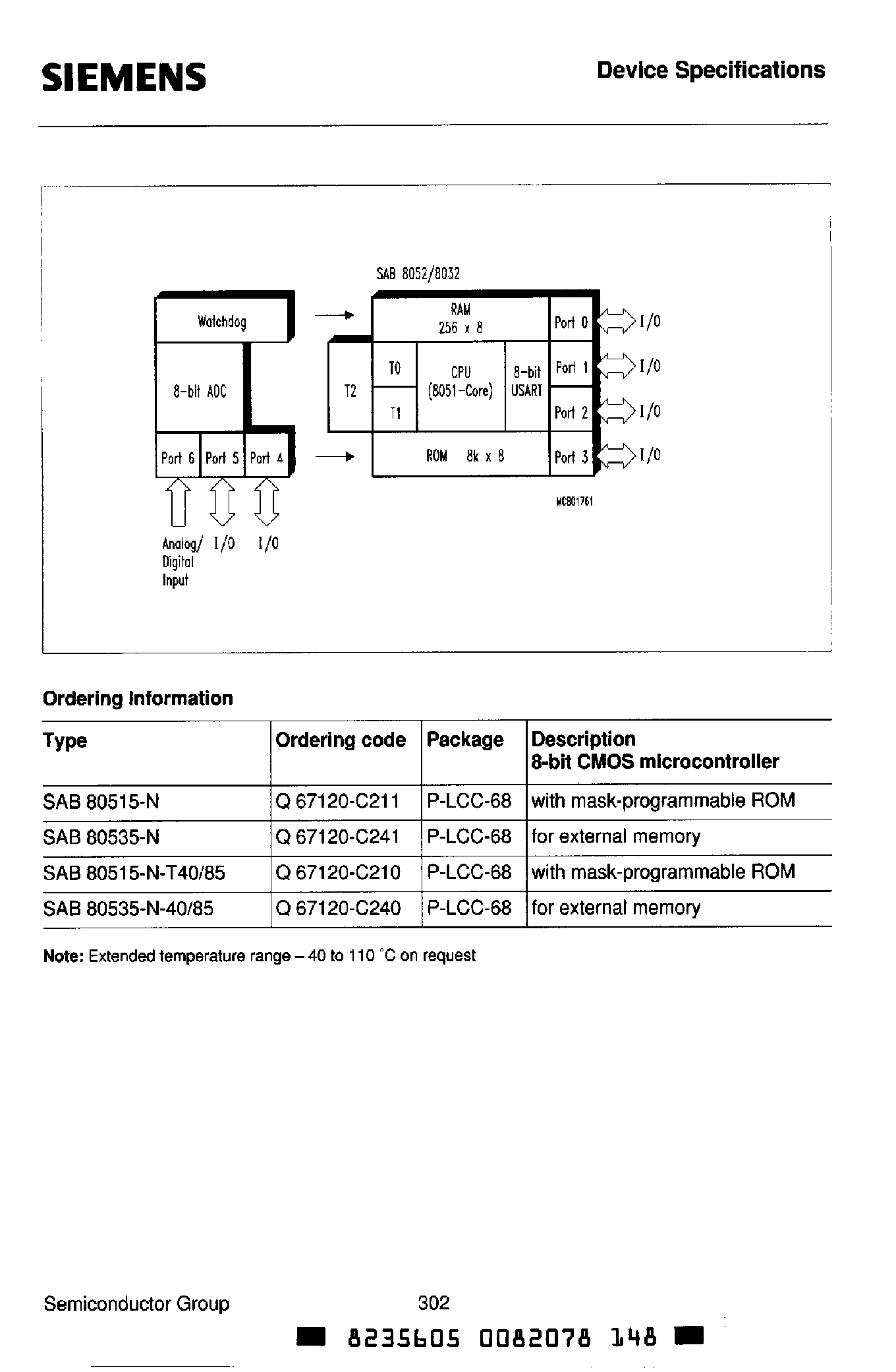 Даташит SAB80535 - High Performance 8-Bit Single Chip Microcontroller страница 2