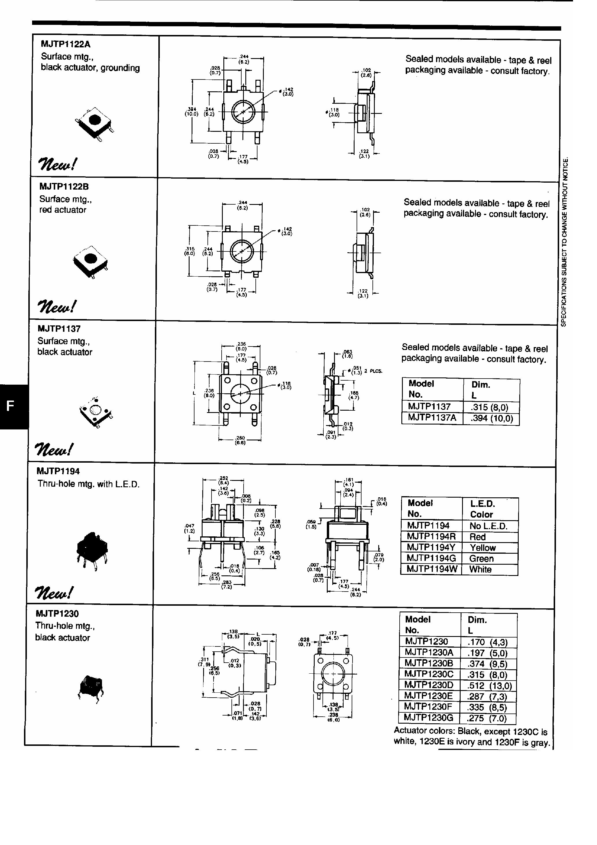 Даташит на микросхему MJTP1230 страница 2 Даташит MJTP1230 - Ultra Miniature Tact Switches страница 2
