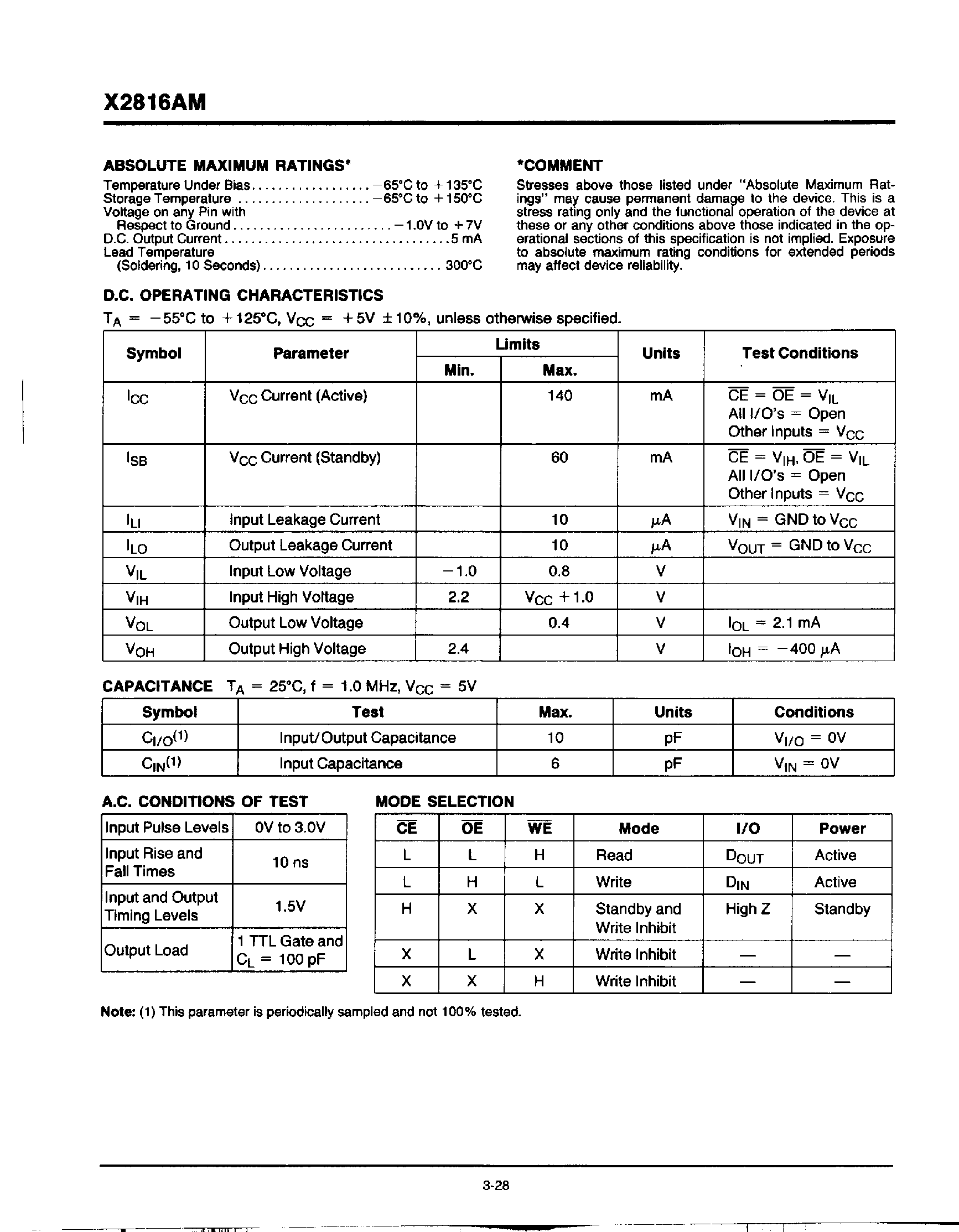 Datasheet X2816AM - 2048 x 8-Bit / Electrically EPROM page 2