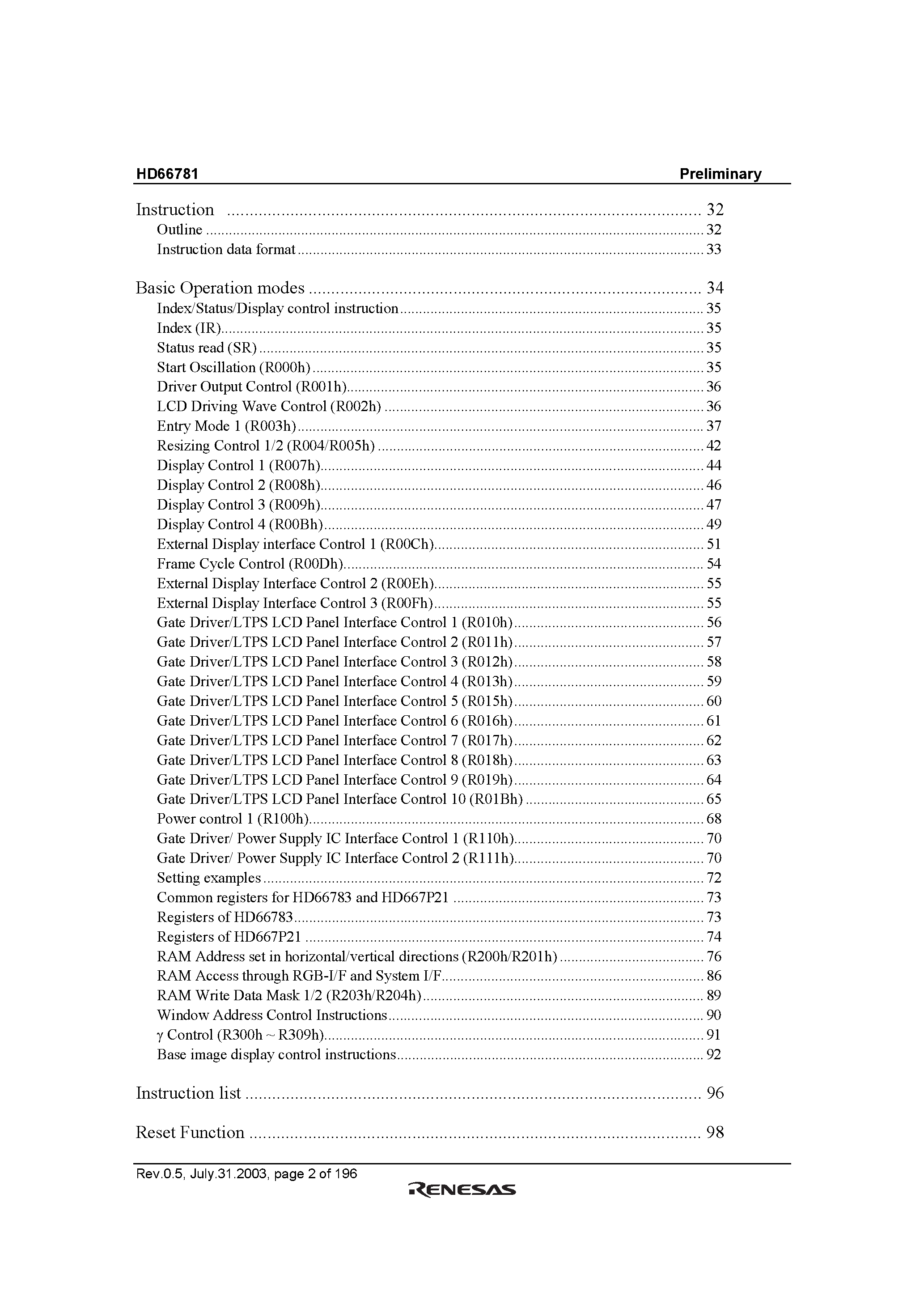 Datasheet HD66781 - 720-Channel Source Driver for a-Si TFT/Low Temperature Poli-Si TFT Panels page 2