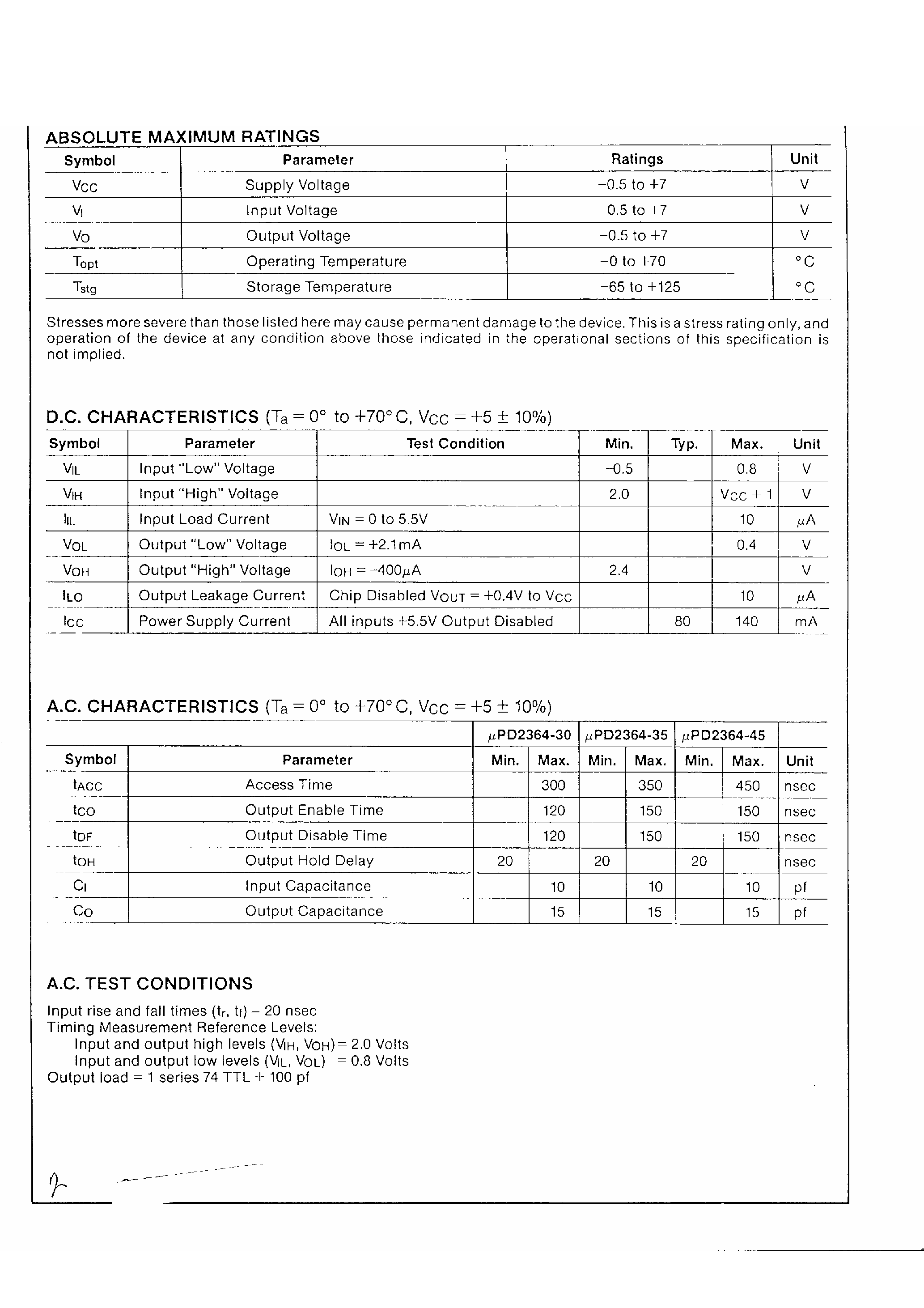Даташит UPD2364 - ROM 8192 words / 8-Bit страница 2