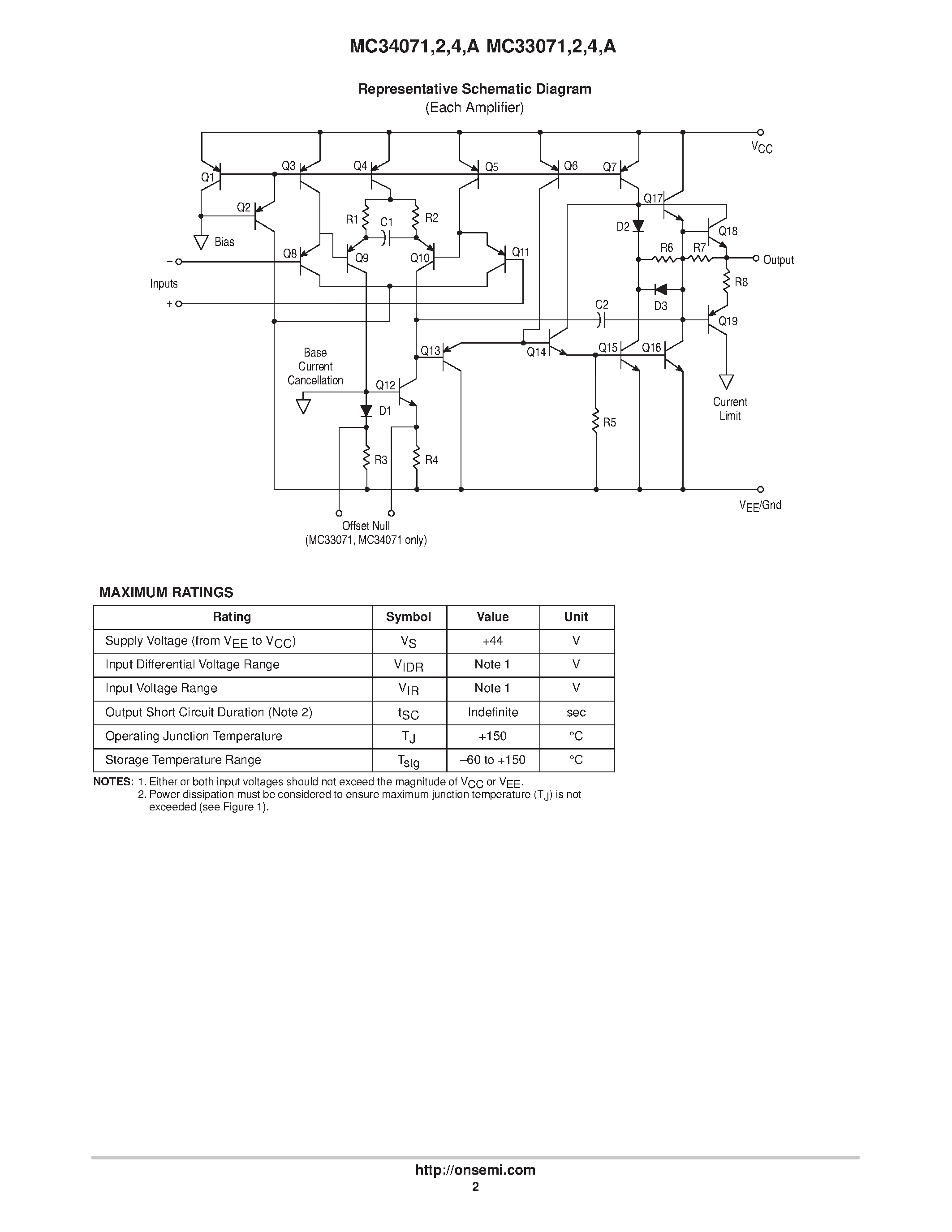 Datasheet MC34071 page 2 Datasheet MC34071 - High Slew Rate / Wide Bandwidth / Single Supply Operational Amplifiers page 2