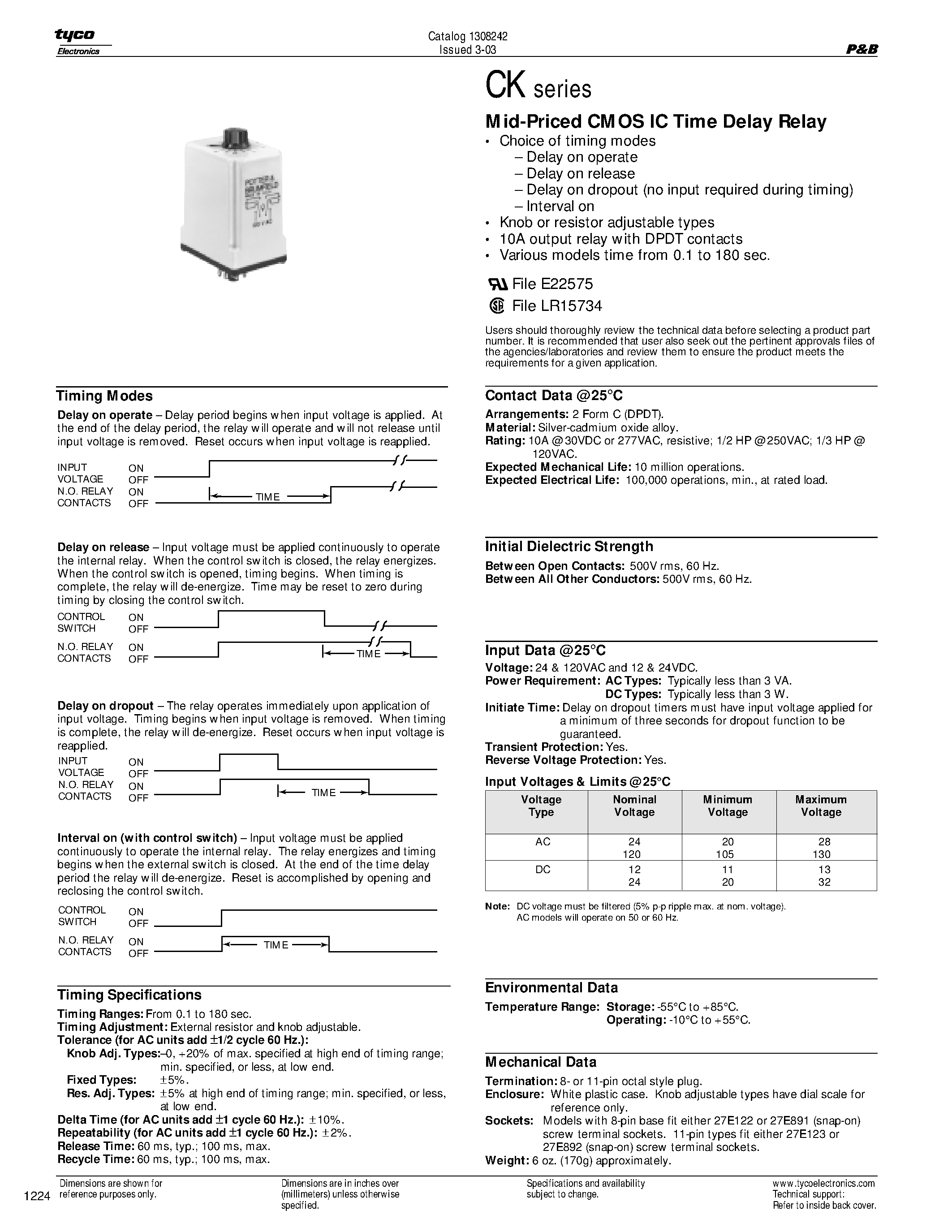 Даташит CKB-38-xxxx - Mid-Priced CMOS IC Time Delay Relay страница 1