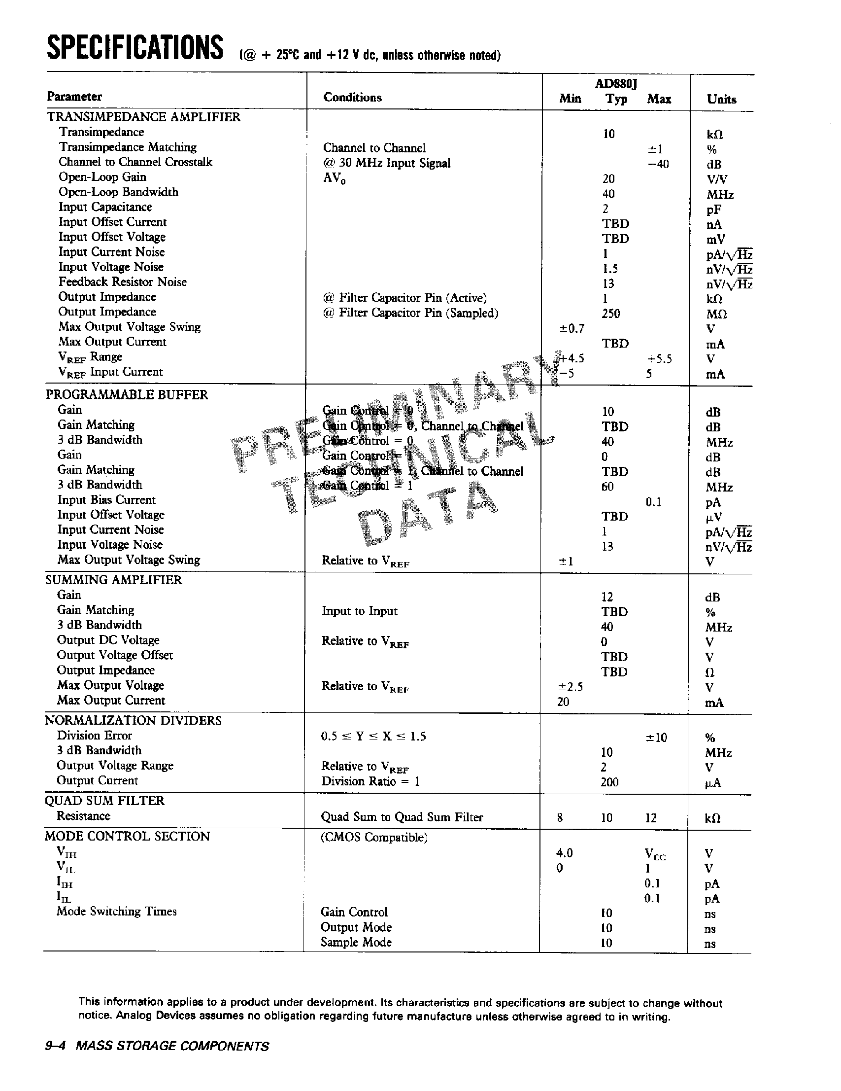 Datasheet AD880JR - Optical Disk Servo / Data Channel Processing Element page 2