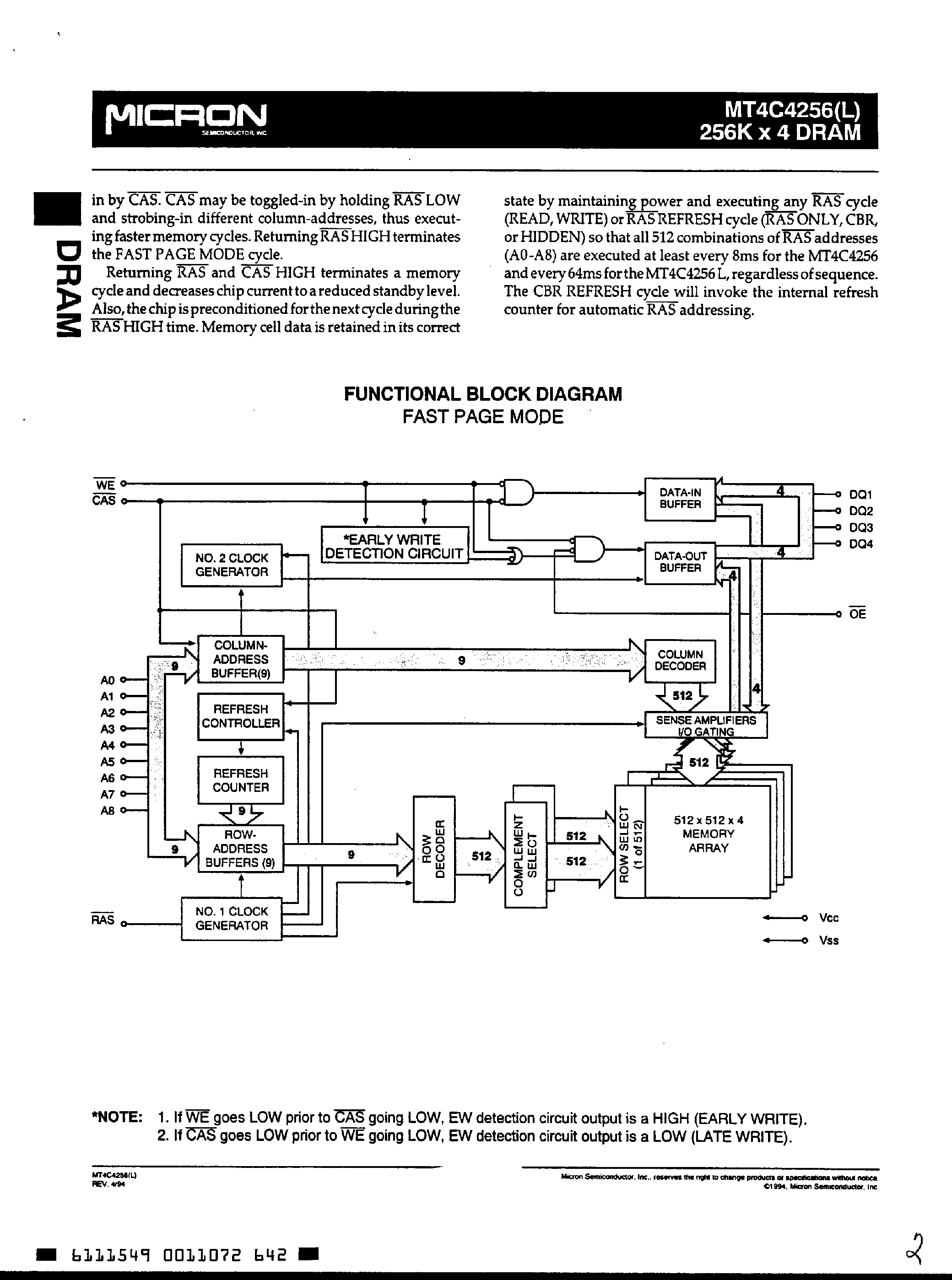 Datasheet MT4C4256 page 2 Datasheet MT4C4256 - 256K x 4 DRAM page 2